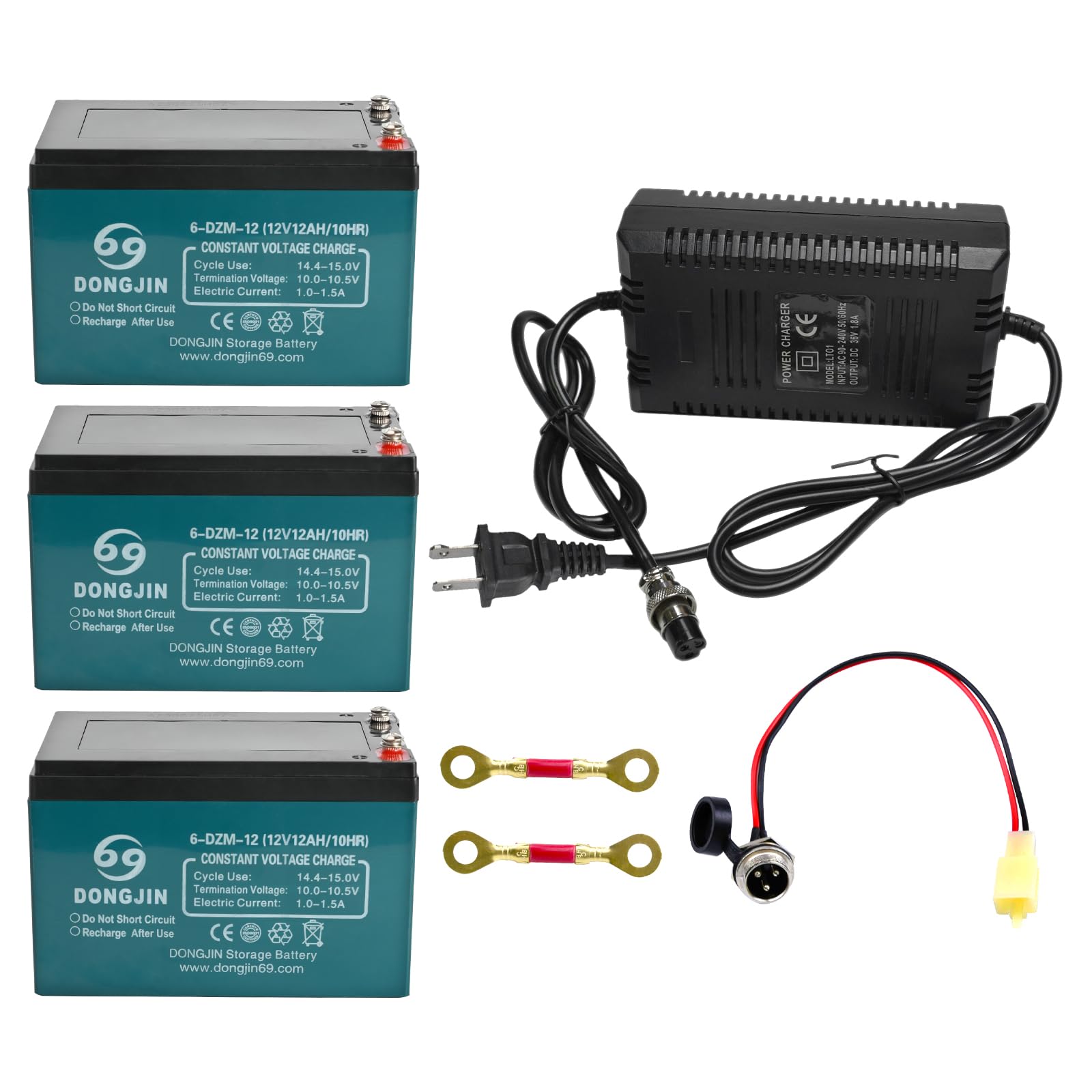 YC Yier 3 Pack 6-DZM-12 6DZM12 12V 12Ah Rechargeable Lead Acid Battery + 36V for Mobility Scooter Electric Go Kart Golf Cart Wheelchair Razor Dirt Quad Bike ATV UTV Lawn Mower