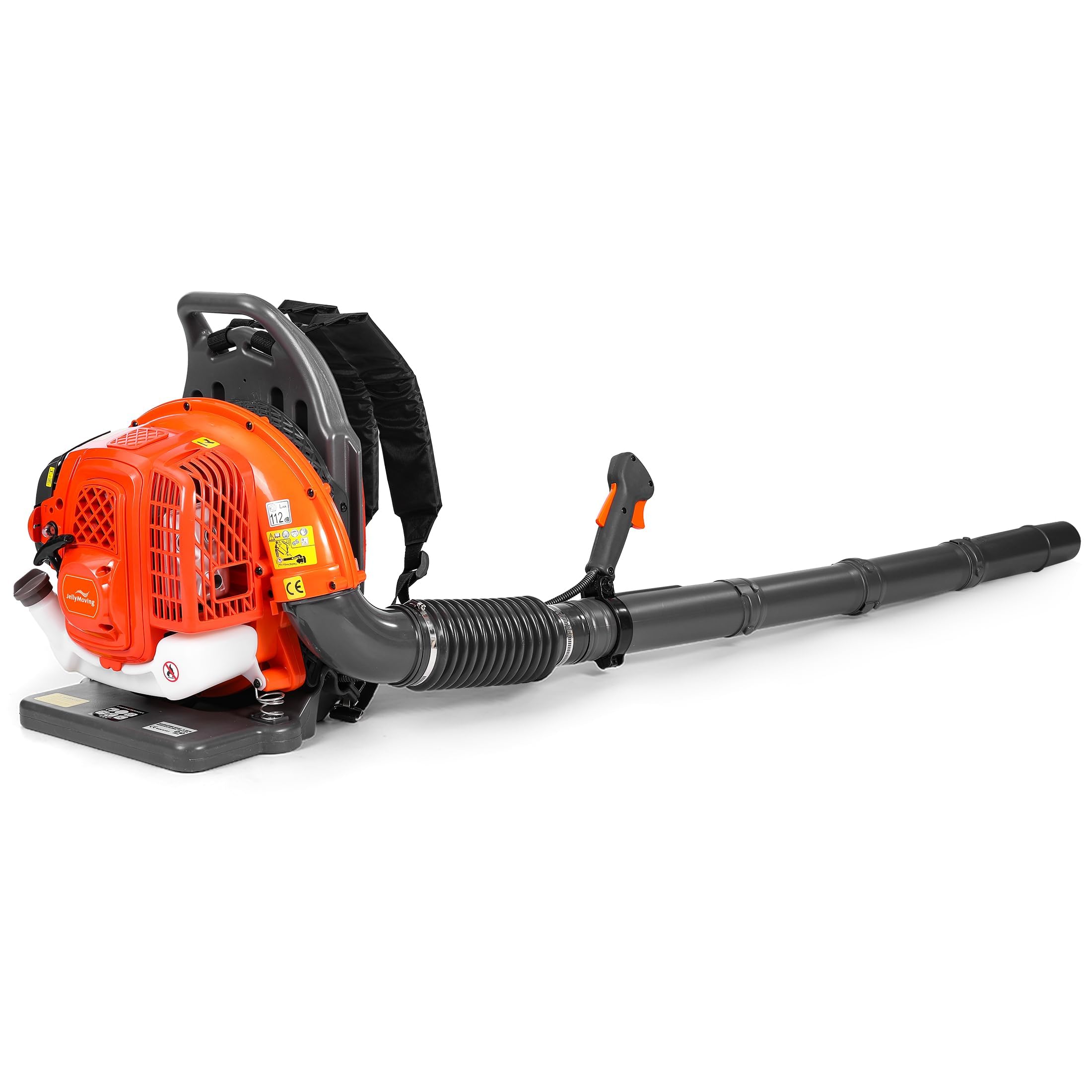 JellyMoving 65-cc 2-Cycle Backpack Leaf Blower Gas Powered - 850CFM 230MPH 1.8L Large Fuel Tank, High-Efficient Powerful Gas Leaf Blower for Yard Lawn Care, Leaf Cleaning, Snow Blowing (Orange)