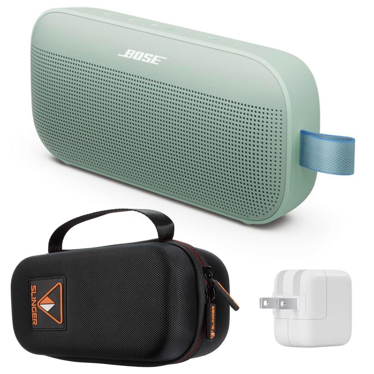 Bose NEW SoundLink Flex Portable Bluetooth Speaker (2nd Gen), Outdoor Speaker with Hi-Fi Audio, Up to 12 Hours Battery, Waterproof and Dustproof, with Slinger Hard Travel Case & USB Plug (Alpine Sage)