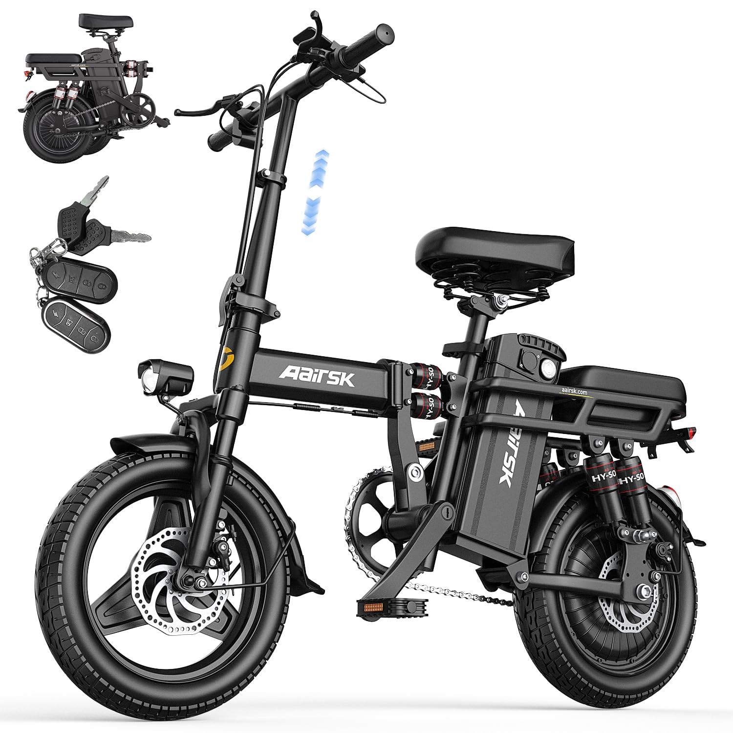 Aairsk RS5 Electric Bike, 22 MPH Max Speed & 27-50 Miles Range(PAS), 48V 15Ah Battery and 500W Motor, Lightweight Folding Ebike