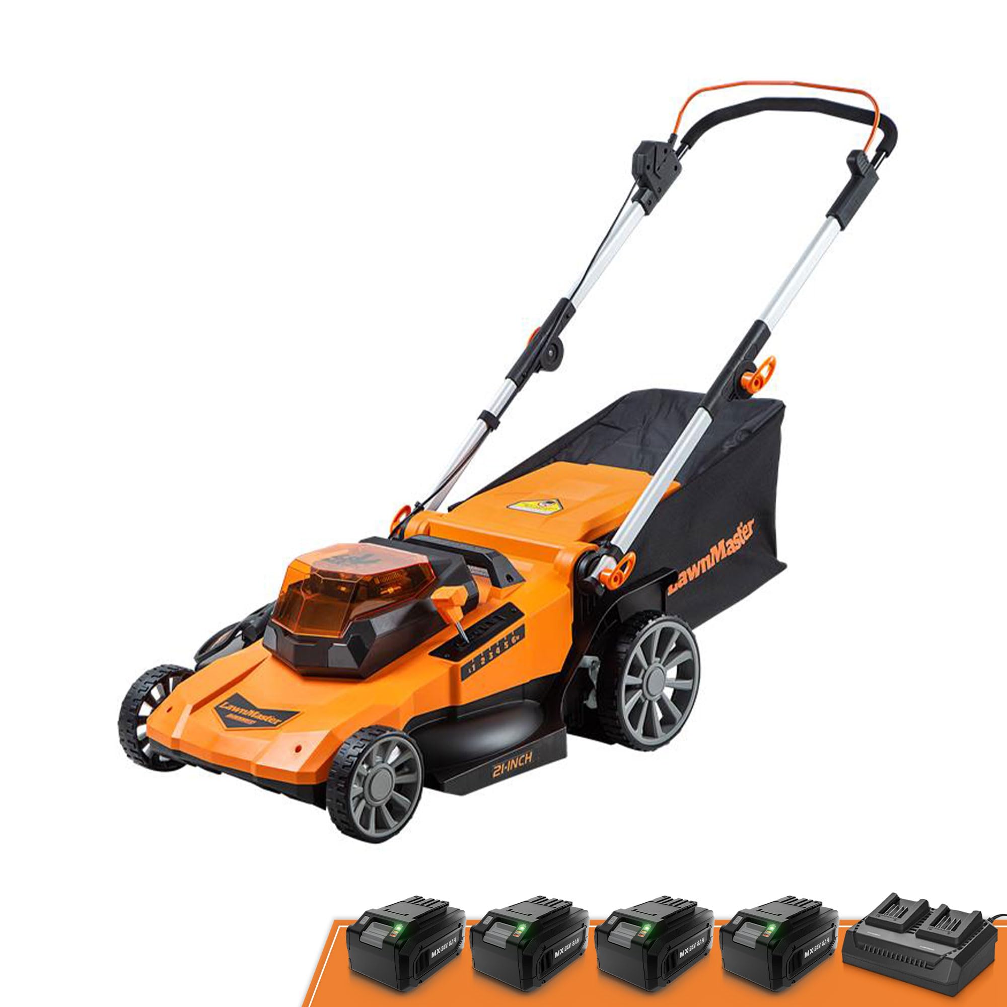 LawnMaster CLMF4821A Cordless Lawn Mower Brushless 48V MAX* 21Inch 3-in-1 Function Up to 1/2 Acre with 4X24V MAX* 4.0Ah Battery and a Dual Charger