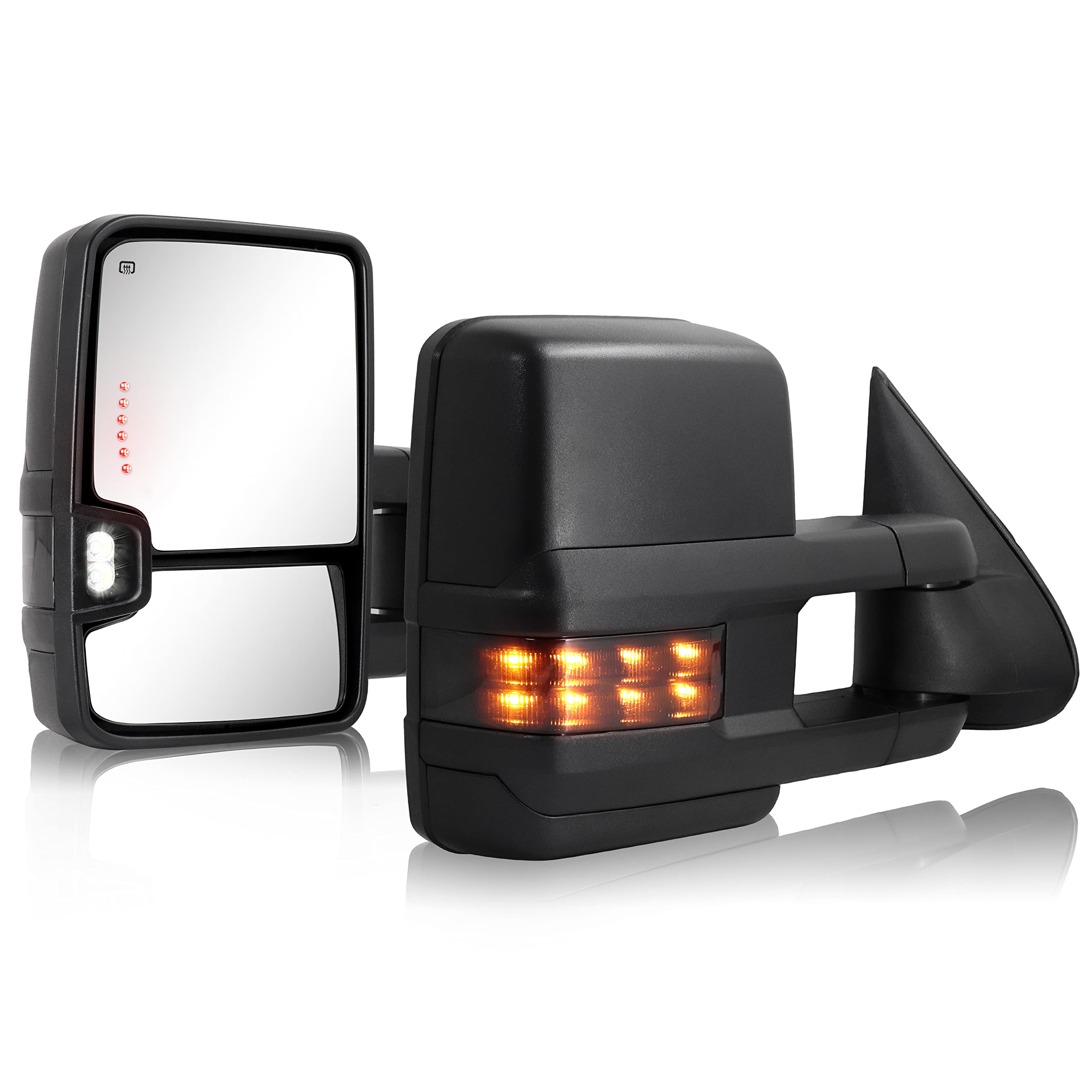 HF autoparts Towing Mirrors Compatible with 2003-2007 Chevy Silverado, GMC Sierra Tow Mirrors, Pair Power Heated with Turn Signal Light Backup Lamp Extendable Pair Set