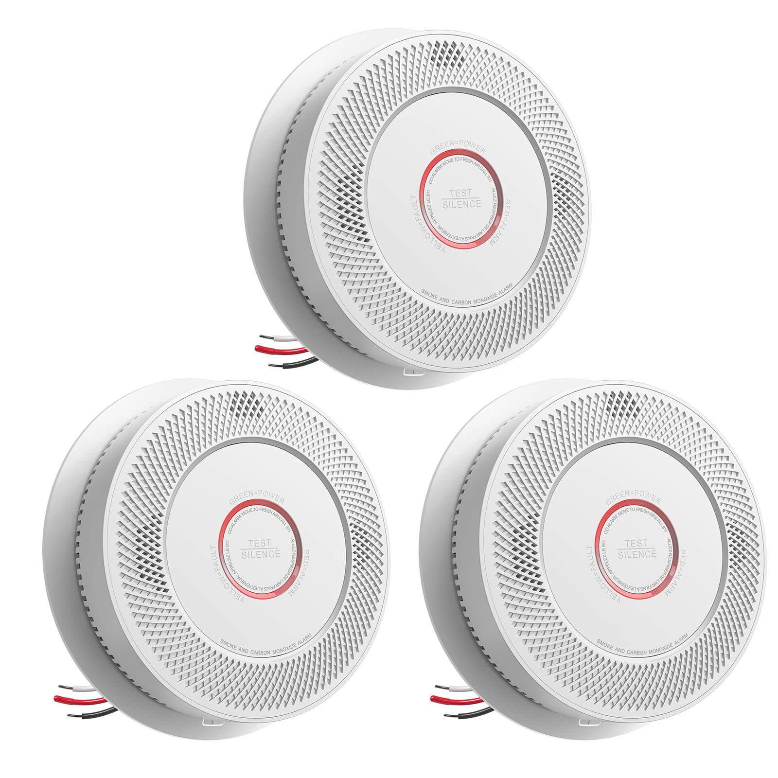 SITERWELL Hardwired Interconnected Smoke and Carbon Monoxide Detector, 10 Year Product Life Alarm Smoke Carbon Monoxide Detector with 2 AA Batteries Back Up, Smoke and CO Detector Voice Alert,3 Pack
