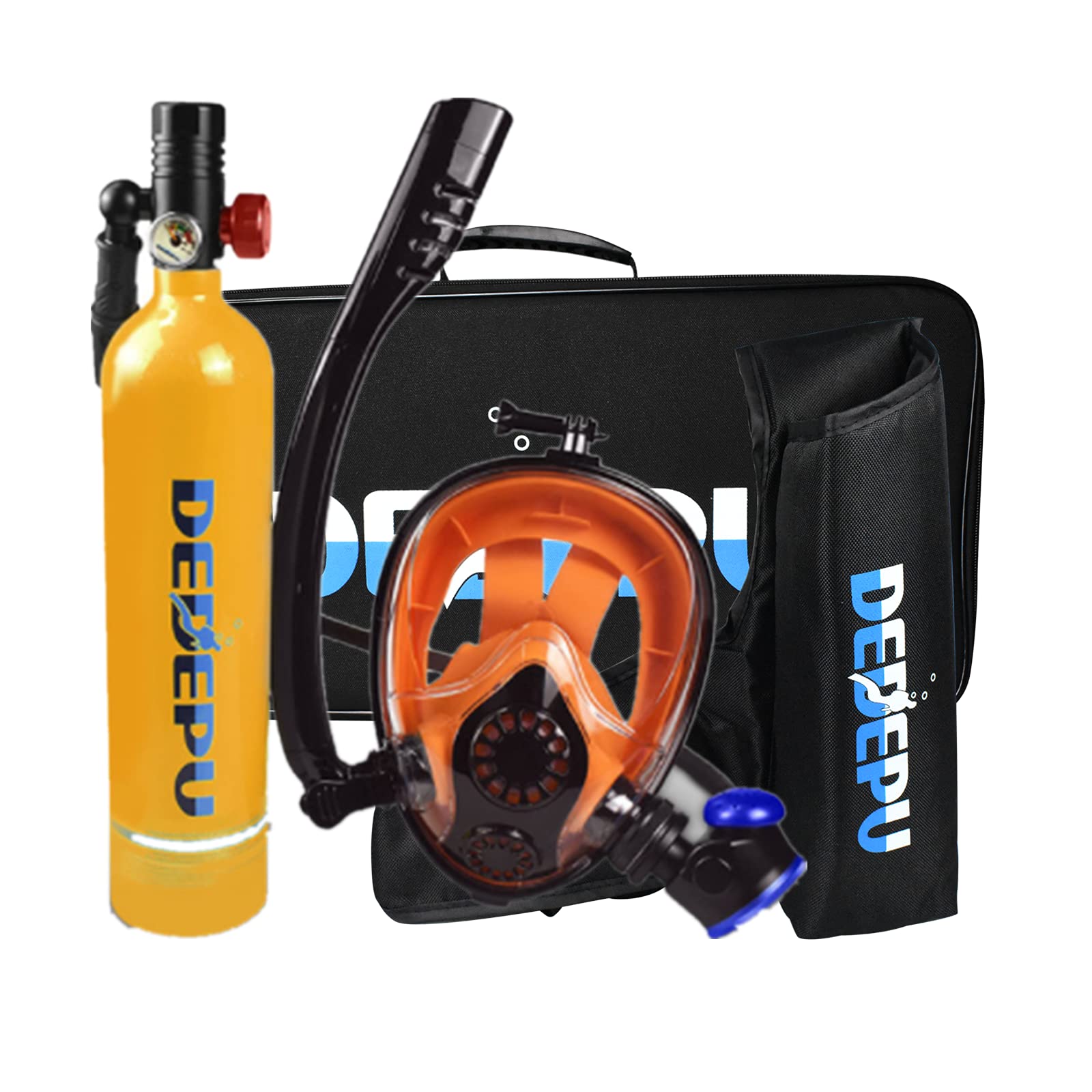 DEDEPU 1L Oxygen Tank,Scuba Diving Tank Set, Scuba Diving Tank Mini Diving Cylinder with Snorkel Mask Simple Breathing Diving Equipment Emergency Spare and Snorkeling Equipment Set for Diver (Yellow)
