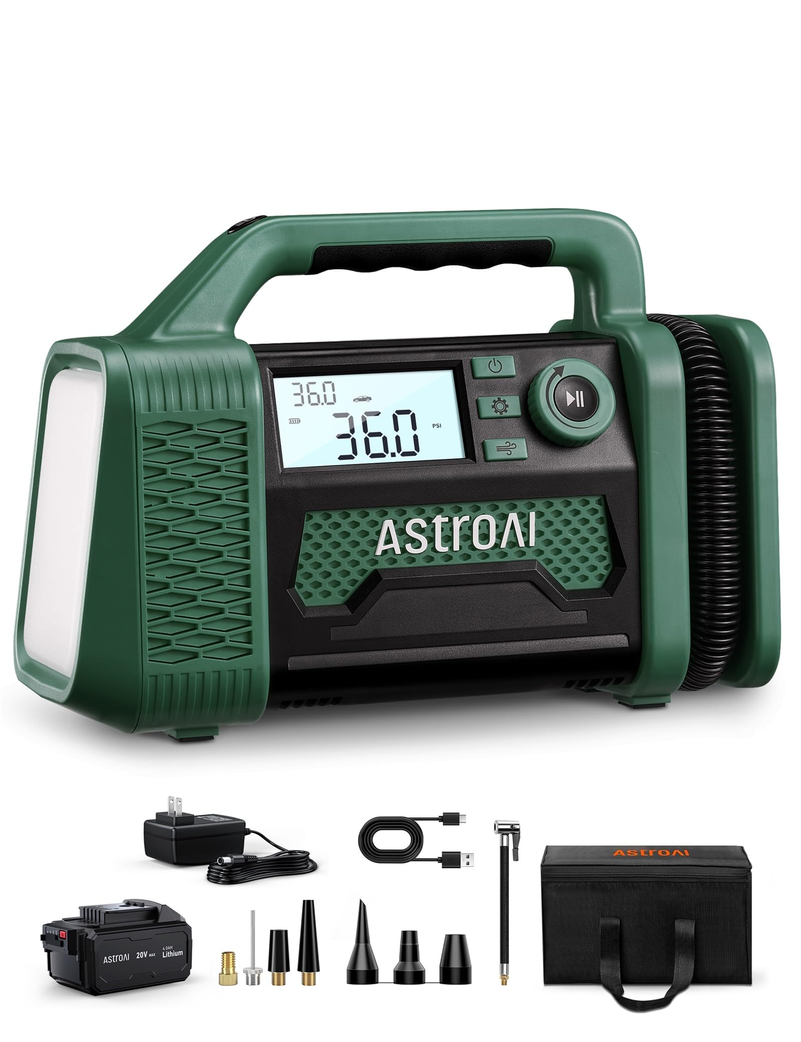 AstroAI TC3 Air Compressor Portable Tire Inflator Offroad Air Compressor for Truck 150PSI with Digital Display Air Pump for Car Heavy Duty for 4x4 Vehicle, RV, SUV, Car Accessories Green