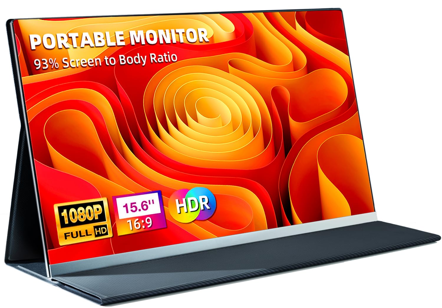 AOKER 15.6" Portable Monitor for Laptop - Ultra-Thin 1080P FHD 93% Screen Ratio 120% sRGB Wide Color HDR USB-C HDMI Display Gaming Monitor with Smart Cover & Stand for PC MAC Phone PS4/5 Xbox Switch