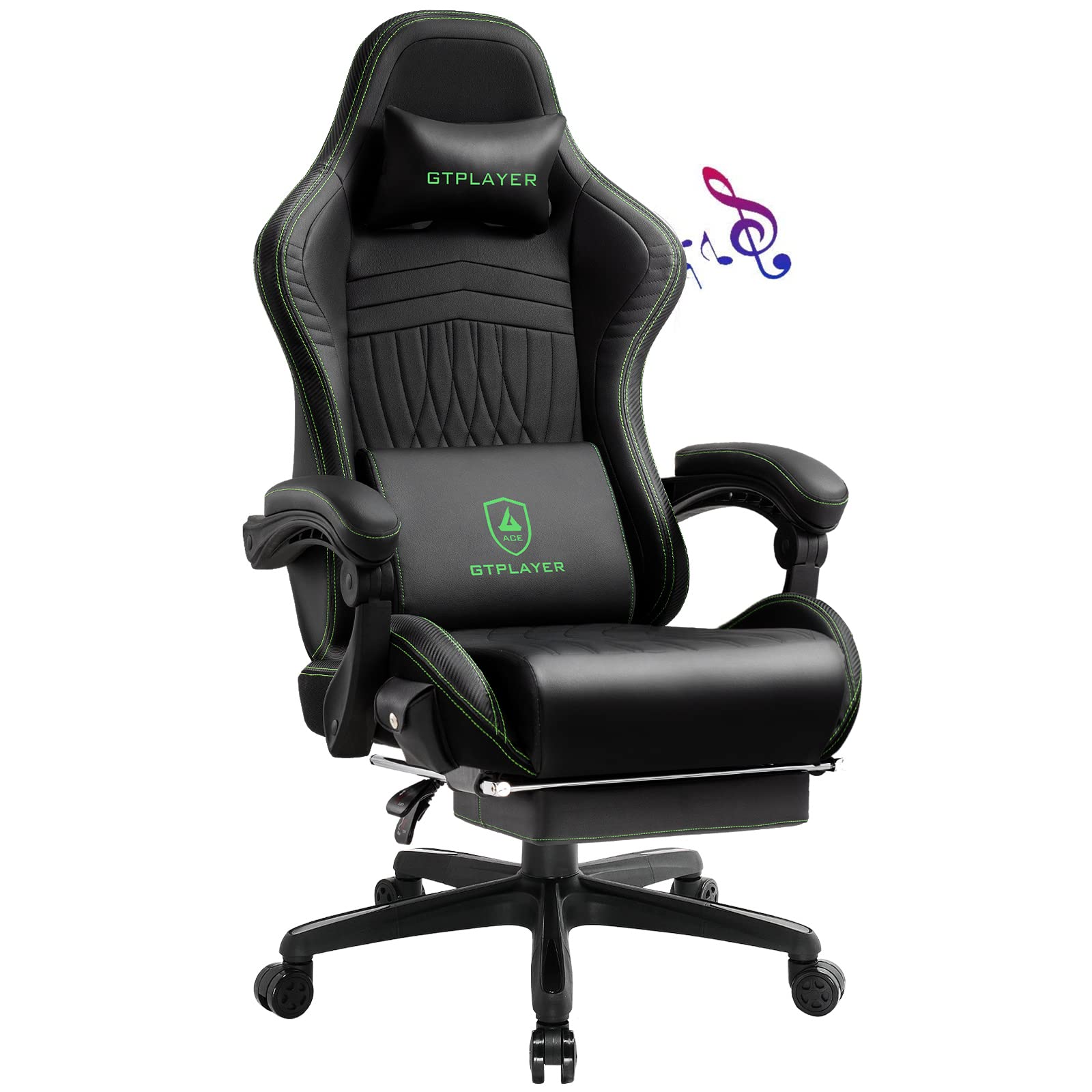 GTPLAYER Chair Computer Gaming Chair (Leather, Green)