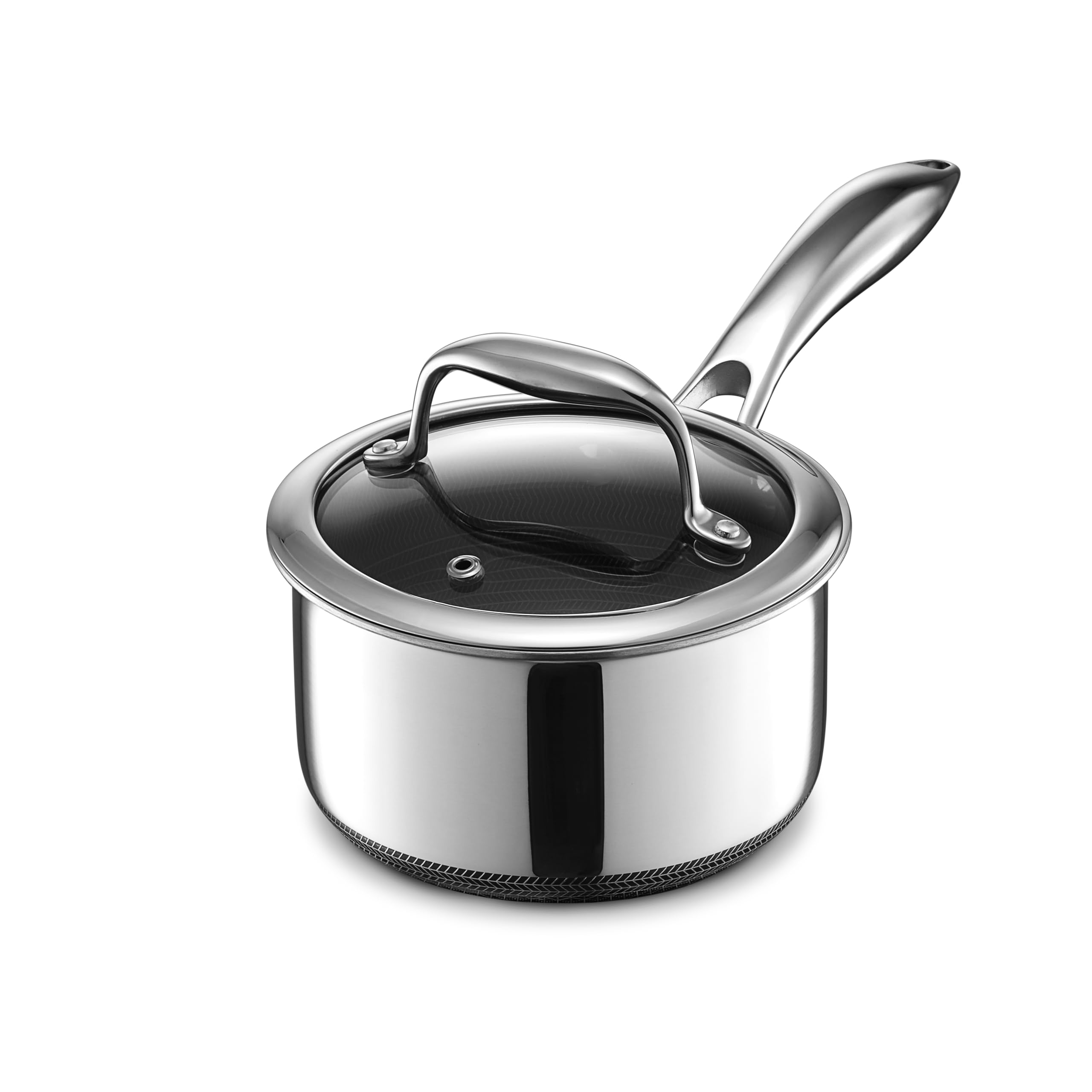 HexClad Hybrid Nonstick 1-Quart Saucepan with Tempered Glass Lid, Stay-Cool Handle, Dishwasher-Friendly, Oven-Safe Up to 900°F, Induction-Ready, Compatible with All Cooktops
