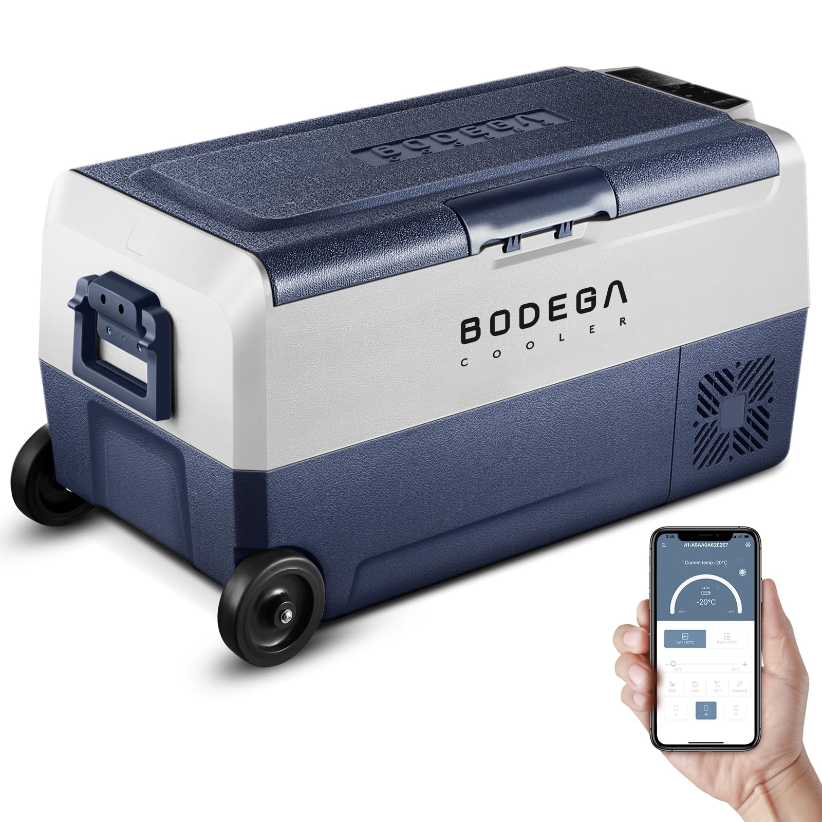 BODEGACOOLER 12 Volt Car Refrigerator,38 Quart Portable Freezer,Car Fridge Dual Zone APP Control,36L -4℉-68℉ Electric Compressor Cooler 12/24V DC and 100-240V AC for RV,Travel,Camping,Road Trip