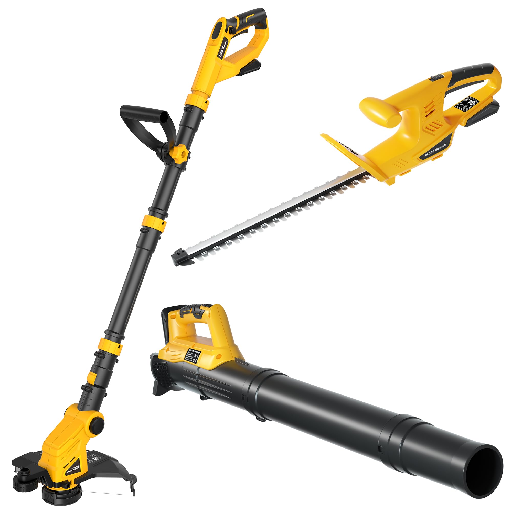 Houselife Cordless Hedge Trimmer and String Trimmer and Leaf Blower Compatible with Dewalt 20v Max Battery, Electric Weed Wacker and Bush Trimmer and Leaf Blowers for Garden（Tool Only）
