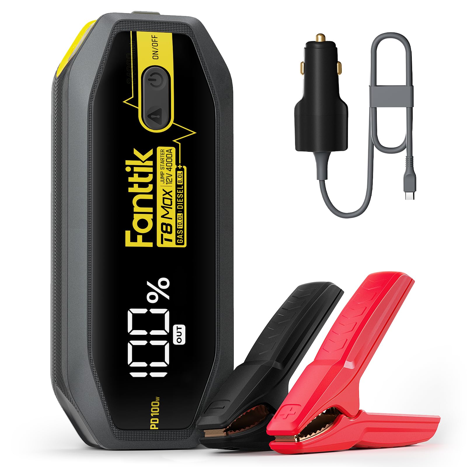 FANTTIK T8 MAX 4000 Amp Jump Starter, 24000mAh Car Battery Pack for Up to 10.0L Gasoline and 8.0L Diesel Engines with LED Display,100W Fast Charging, 12V Extreme Safe Lithium Portable