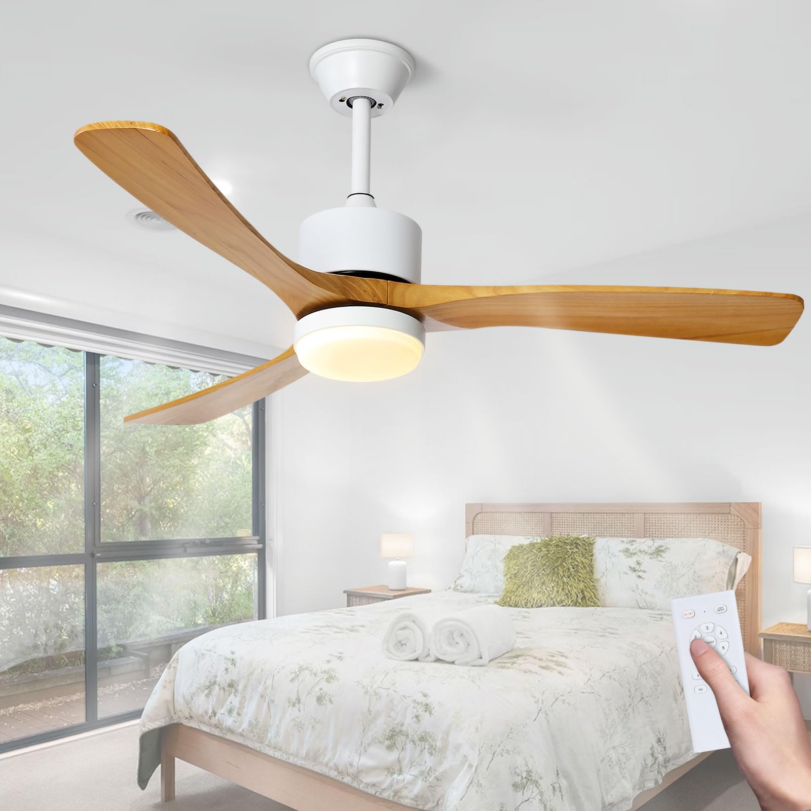 WYIXHOOG 48in Modern Ceiling Fans with Lights and Remote Control 6-Speed Quiet Wood Ceiling Fan Memory Function LED Ceiling Fan Light for Bedroom Living Room Kitchen Indoor Use