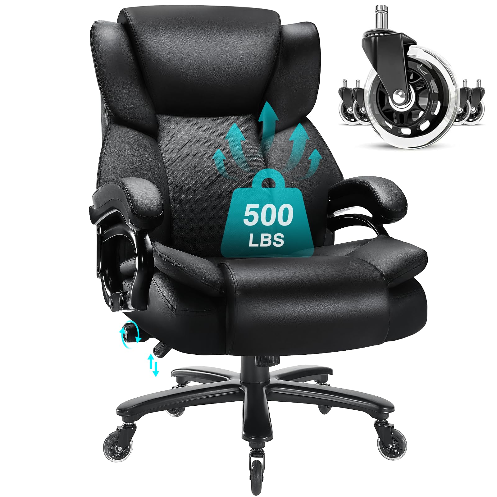 Indulgear 500lbs Big and Tall Office Chair, Heavy Duty Office Chair for Heavy People, High Back Executive Desk Chair with Adjustable Lumbar Support, Quiet Rubber Wheel