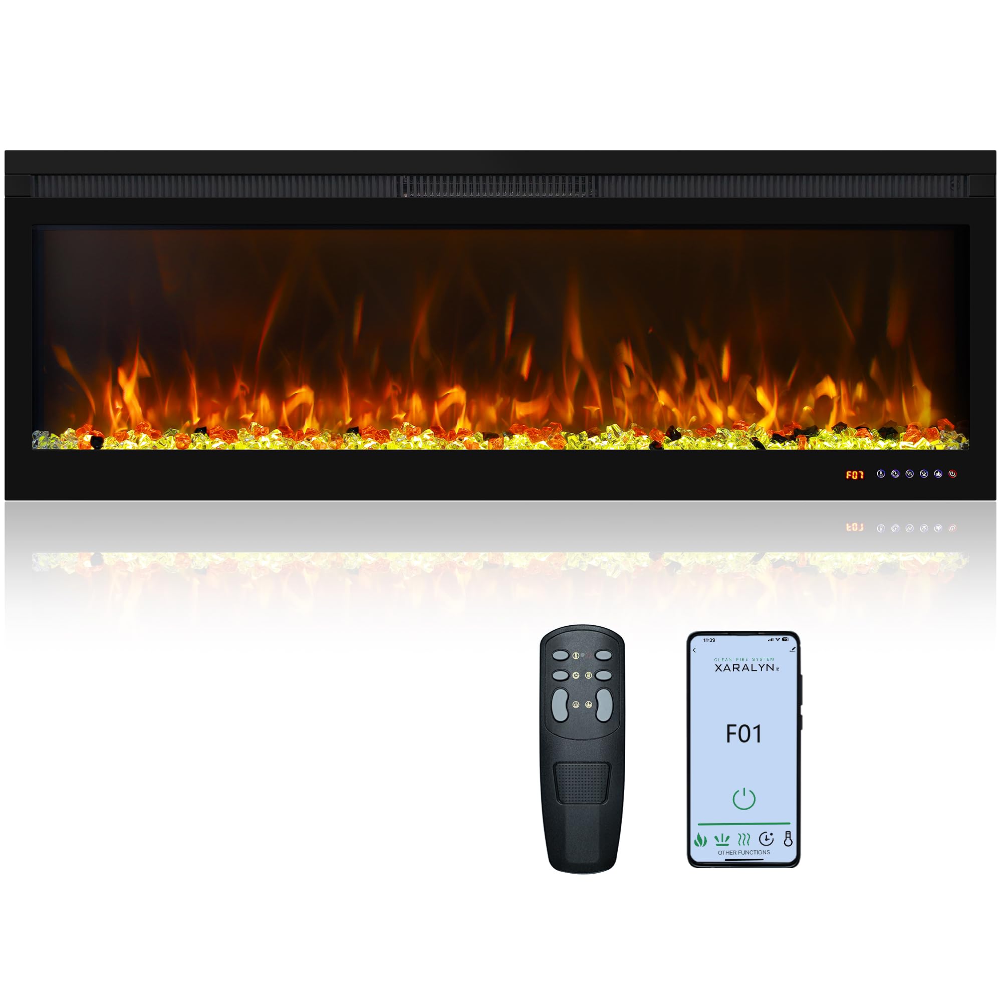 Oxhark Flame Smart Wall Mounted Electric Fireplace 50 Inch, Compatible with APP Control, Recessed Fireplace Insert, 13X 13 Flame Color Combinations, Timer & Thermostat & Low Noise Fireplace Heater