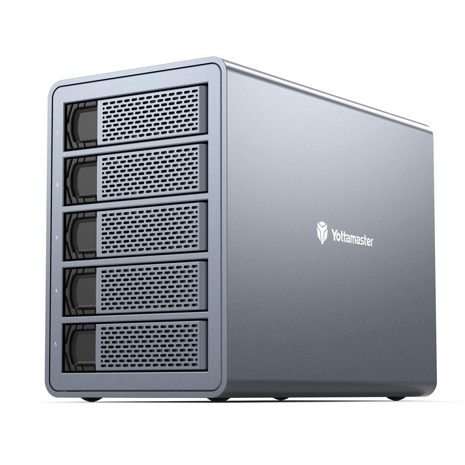 Yottamaster 5 Bay RAID Hard Drive Enclosure, 150W Aluminum USB3.0 RAID Enclosure for 3.5 & 2.5 Inch SATA HDD/SSD, Support 90TB(5x18TB) Direct Attached Storage DAS RAID1/5/10/JBOD/CLONE [FS5RU3]