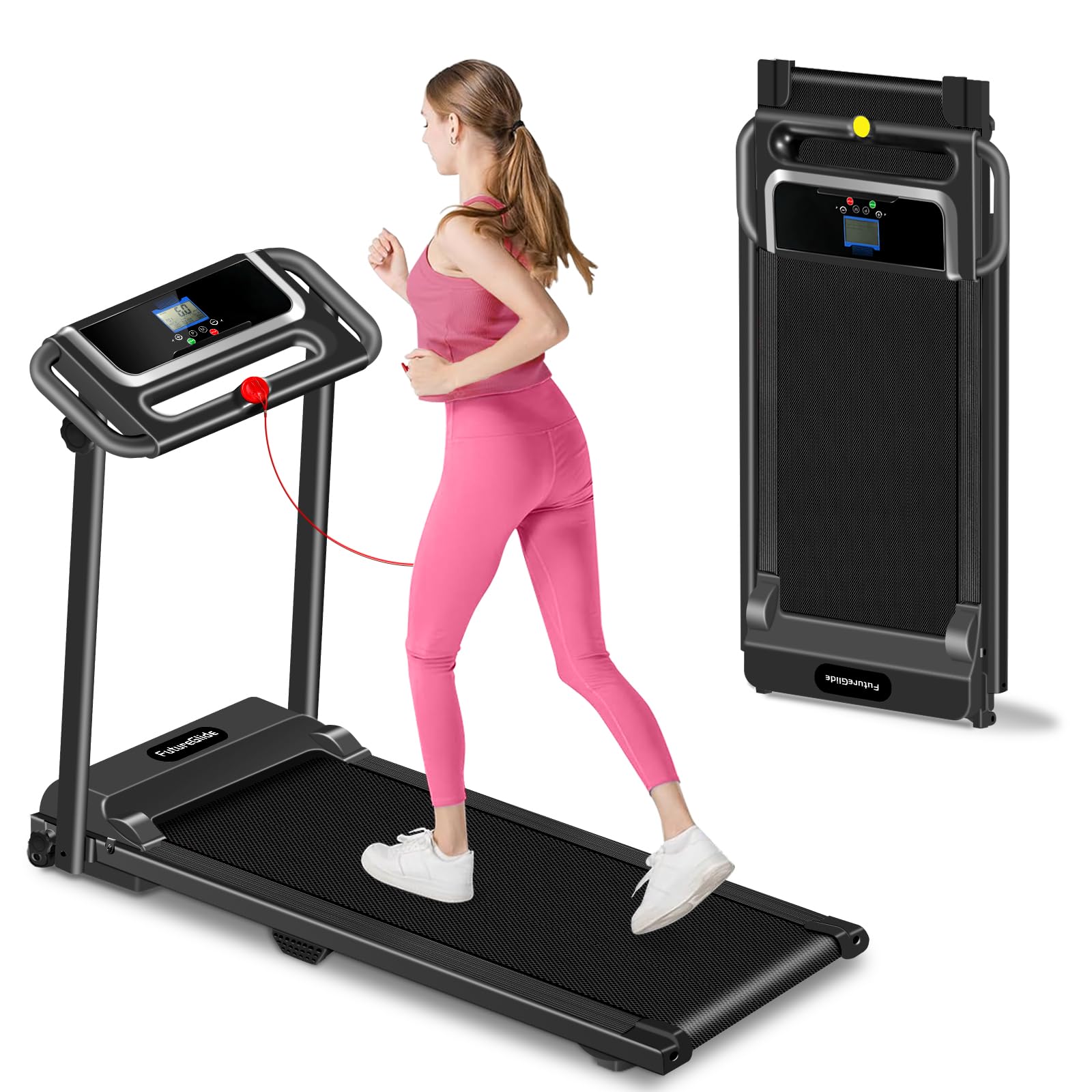Portable Treadmill with Handle, 3.0HP Walking Pad Treadmill, Electric Compact Treadmills,Treadmills for Home Small Space with 12 Preset Programs,Walking Pad with Handle, LED Display, 300 LBS Capacity