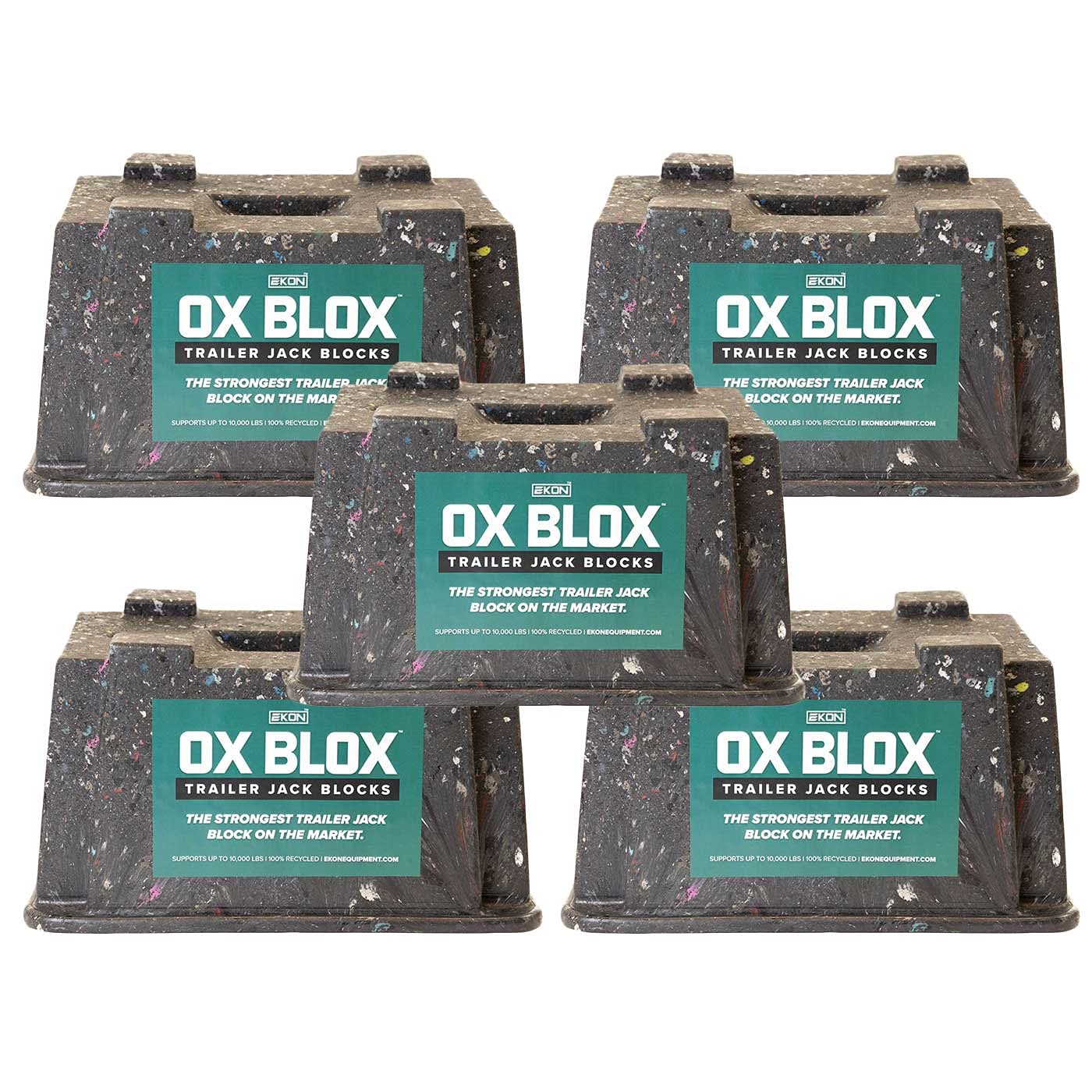 5-Pack OX BLOX Heavy Duty Trailer Jack Block - Made in USA RV Leveling Blocks - Supports Up to 10,000 lbs - RV Jack Blocks for Any Tongue Jack, Post, Foot, or Stabilizer (Round or Square)