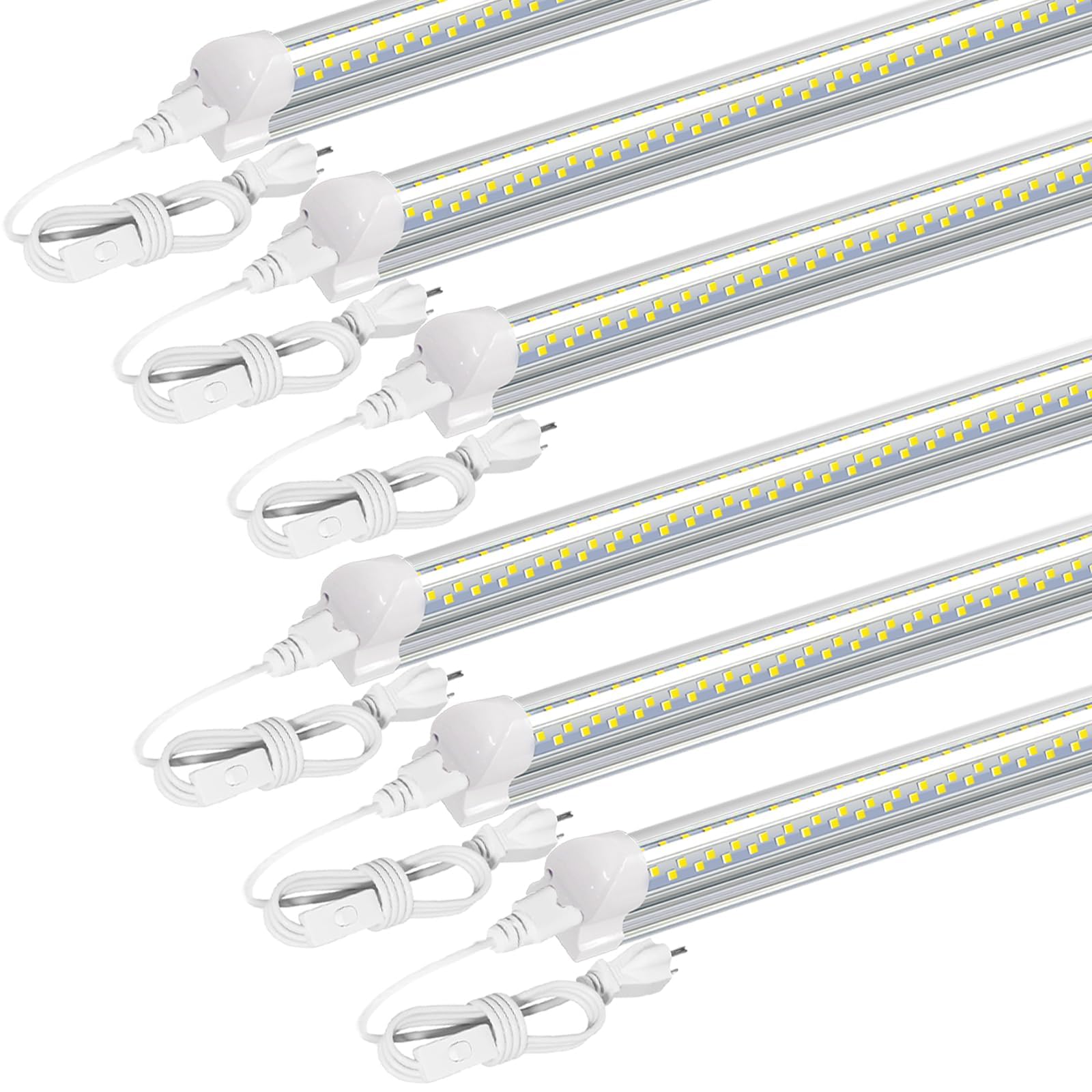 SZSKYING 8FT LED Shop Light Fixture, T8 Integrated Led Tube Lights White, 120W 12000LM 6500K, High Output,Clear Cover,8 Foot LED Garage Light Linkable,Shop Lighting for Garage V Shape (6 Pack)