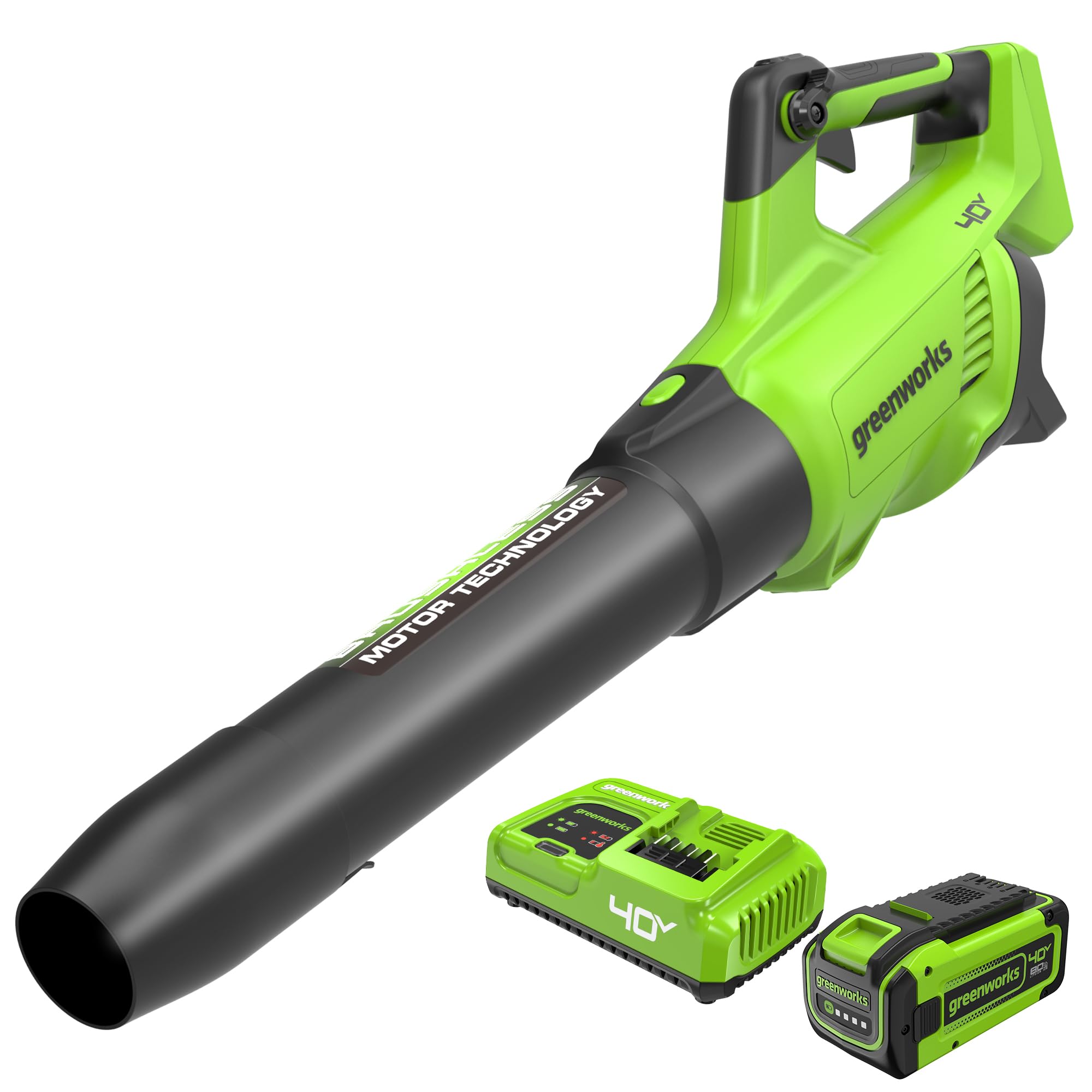 Greenworks 40V (160 MPH / 700 CFM) Cordless Brushless Axial Leaf Blower, 8.0Ah Battery and Charger Included