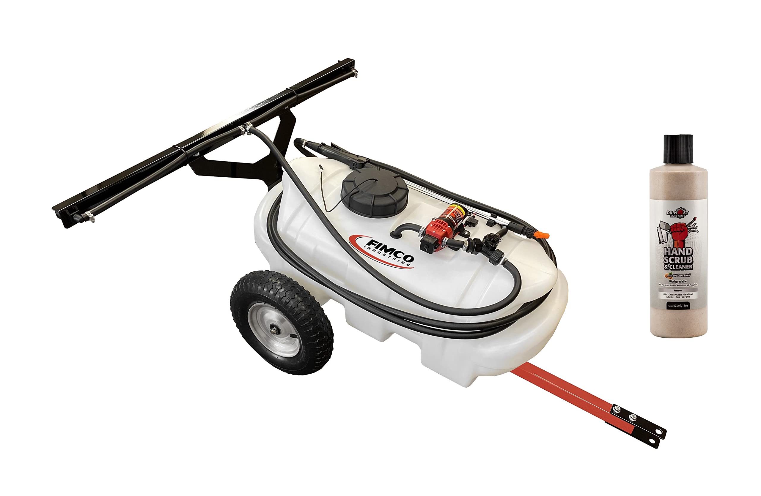 FIMCO 5303198 (15-2N-TRL-GS) 15 Gallon Value Trailer Sprayer, 1.2 GPM Pump, 2 Nozzle Boom Bundle with DU-Most Heavy-Duty Walnut Hand Scrub & Cleaner, 16oz