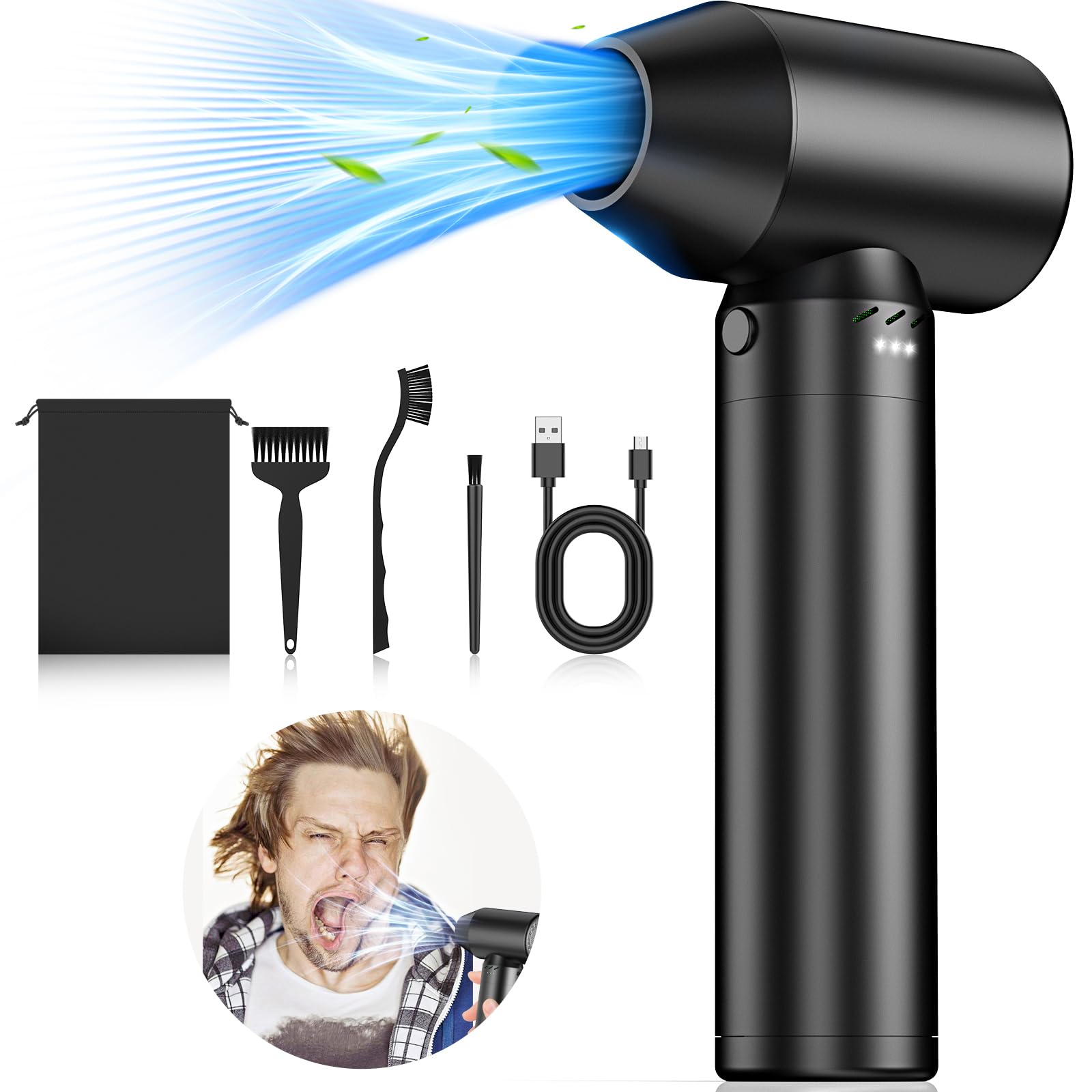 Turbo Dryer Blower for Car, 195000RPM 15000mAh Long Life Battery Electric Mini Leaf Blower, 4 Gear Adjustable Cordless Lightweight Blower for Car Drying, Patio Cleaning, Lawn Care，All Aluminum Alloy