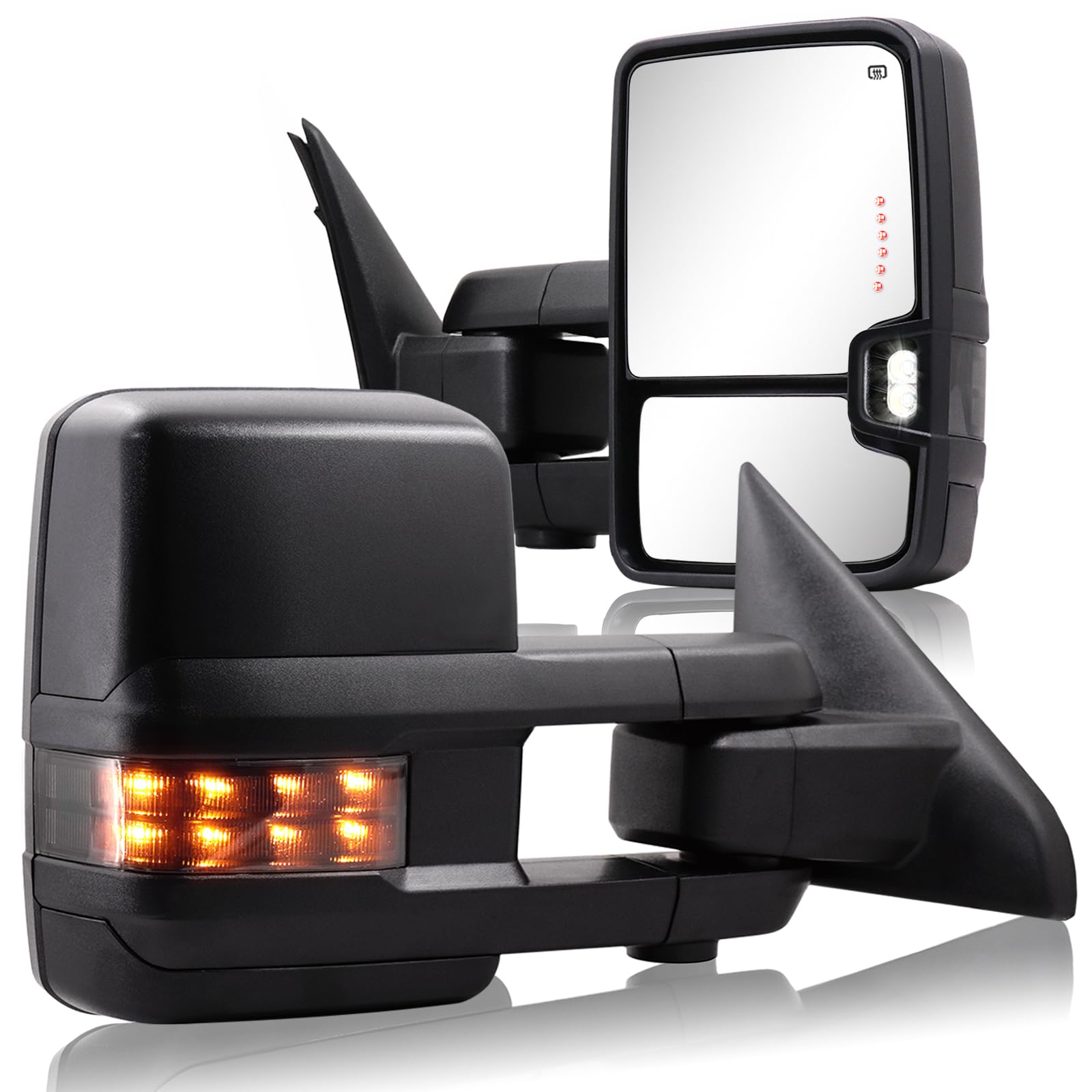 Towing Mirrors for 2009-2018 Dodge Ram 1500, 2010-2018 Ram 2500 3500, 2019-2024 Dodge 1500 Classic Power Glass Heated Function Temp Sensor Turn Signal Running Light Backup Light Pair Set