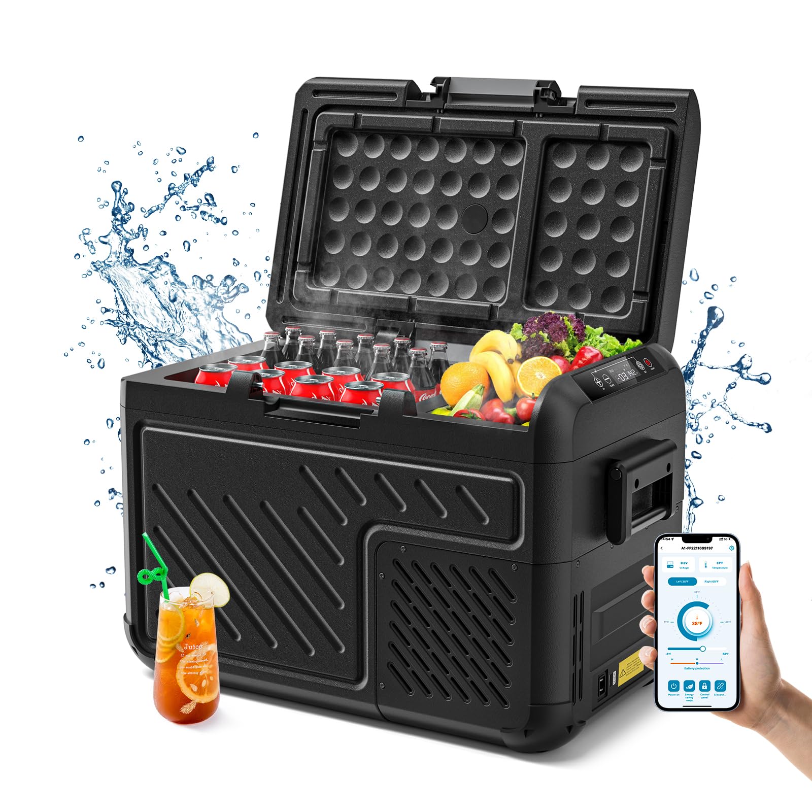 WOLFBOX 12V Portable Refrigerator, 26 Quart Car Fridge, RV Car Refrigerator with 12/24V DC 100/240V AC, Electric Cooler for Car, Camping, Travel and Home Use, APP Control