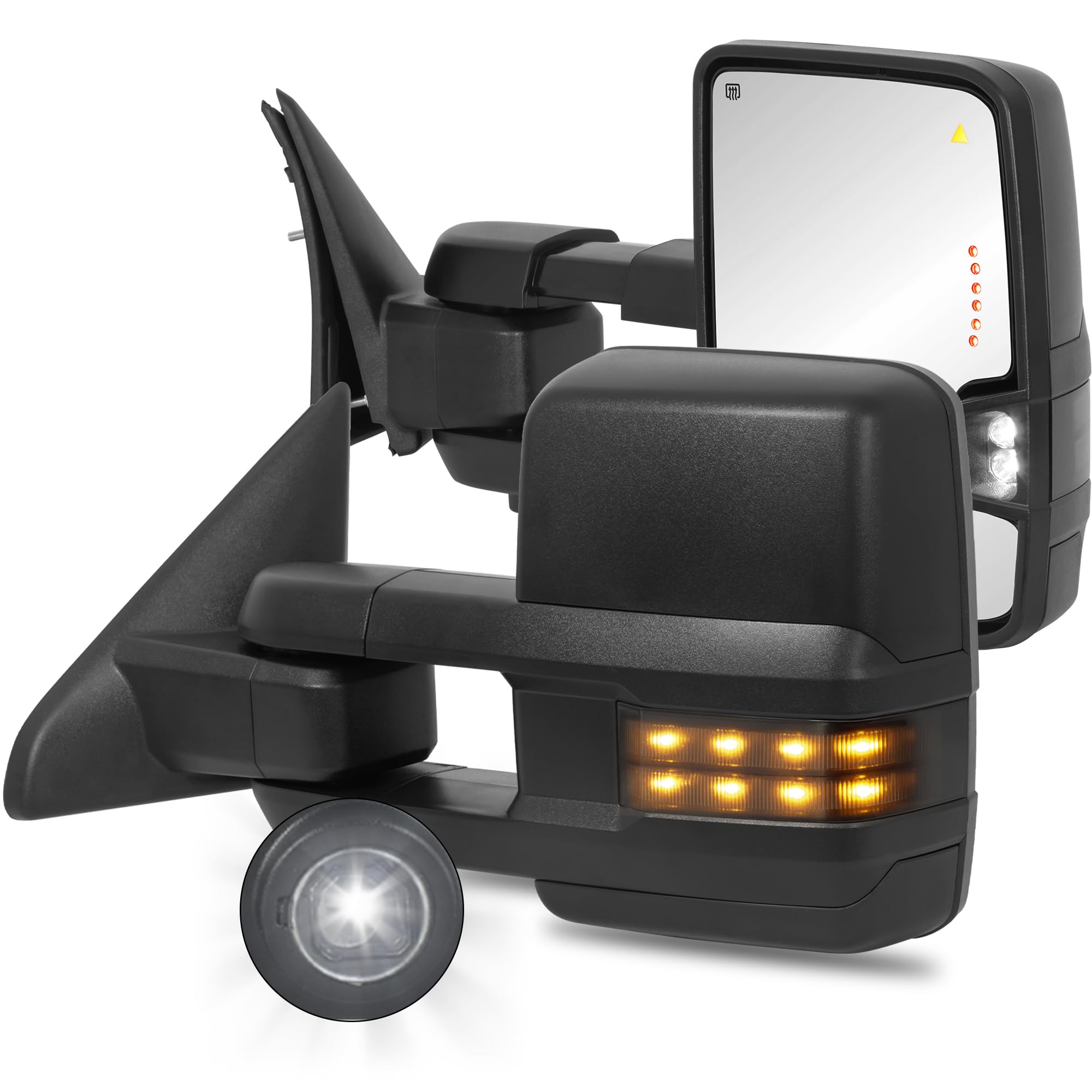 KUIPERAUTO 2PCS Black Towing Mirrors Power Heated Compatible for 2019 2020 2021 2022 Ram 2500 3500 w/Turn light, Running Lifght, Puddle light, BSM