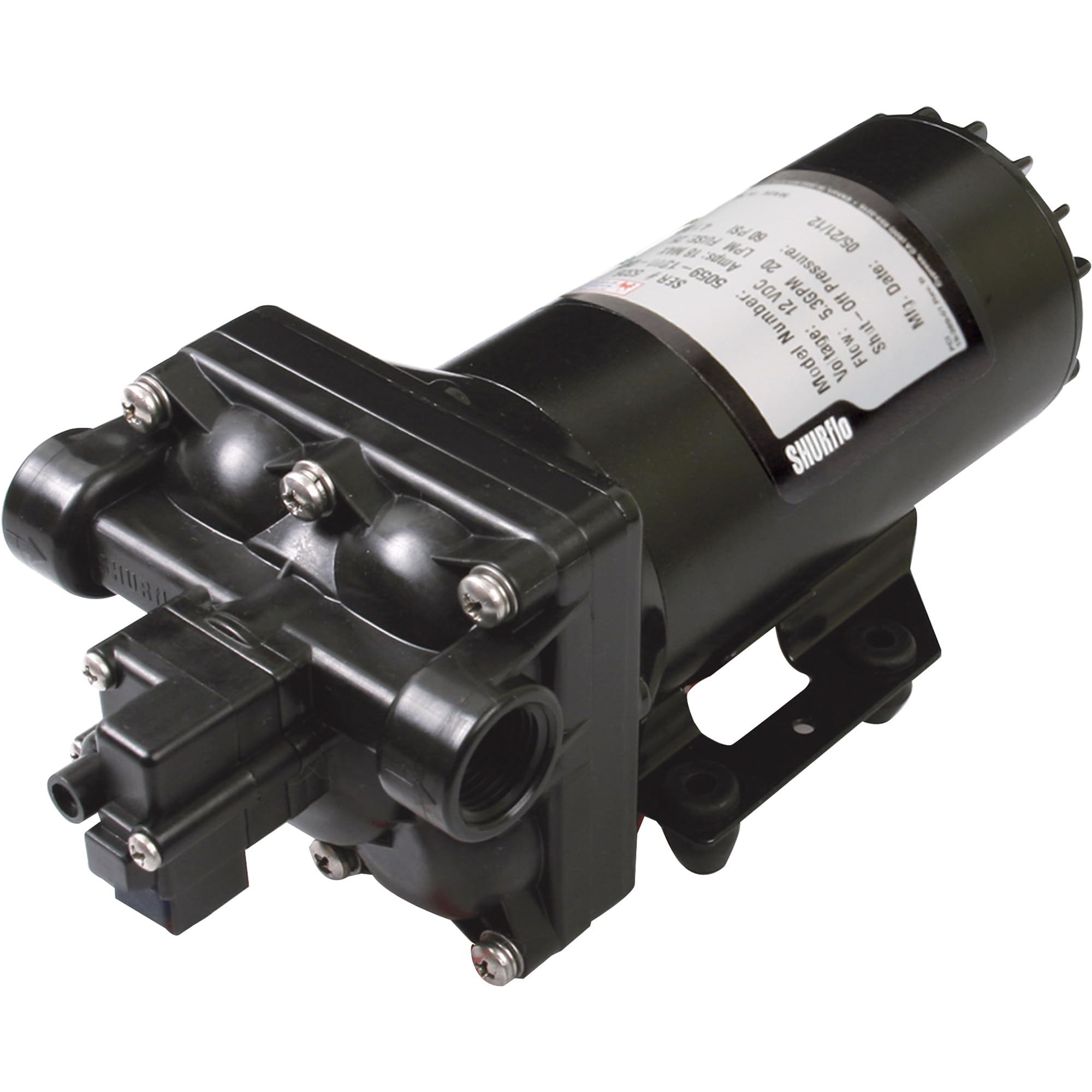 Pentair Hypro Shurflo 5059-1310-D012 Automatic-Demand Field-Proven Diaphragm Pump, 5.3 GPM c/w Santoprene Diaphragm, Viton Valves, Self-Priming Upto 8 Feet, 60 PSI, 12V, 1/2" NPTF Port, Retail Box