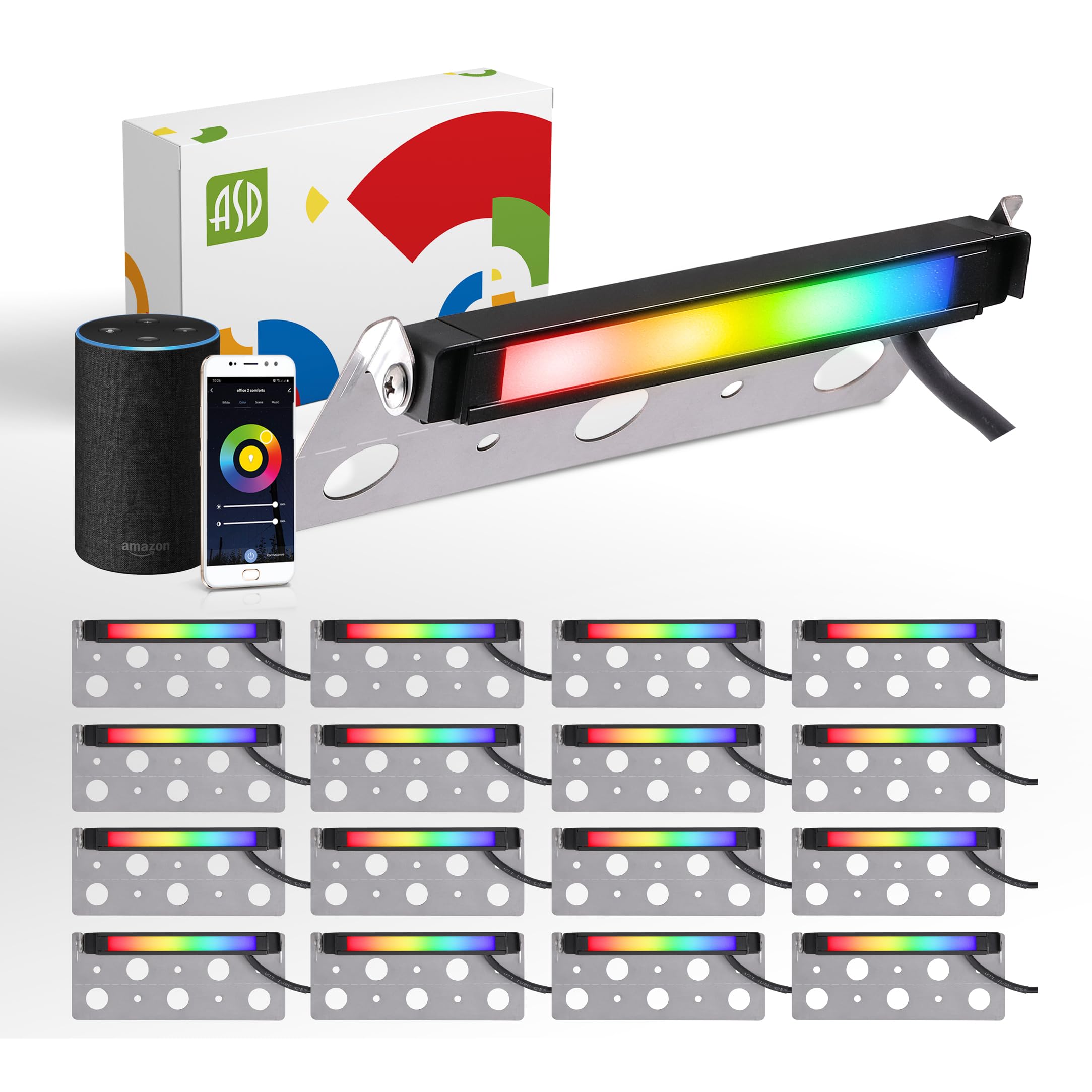 ASD LED 7 Inch Retaining Wall Light Fixture | 3W 110LM RGB-2700K-6500K 12V | Smart, Multicolor, Waterproof, ETL Listed | Hardscape Step Lighting, Outdoor Landscape Illumination | Black, 16 Pack