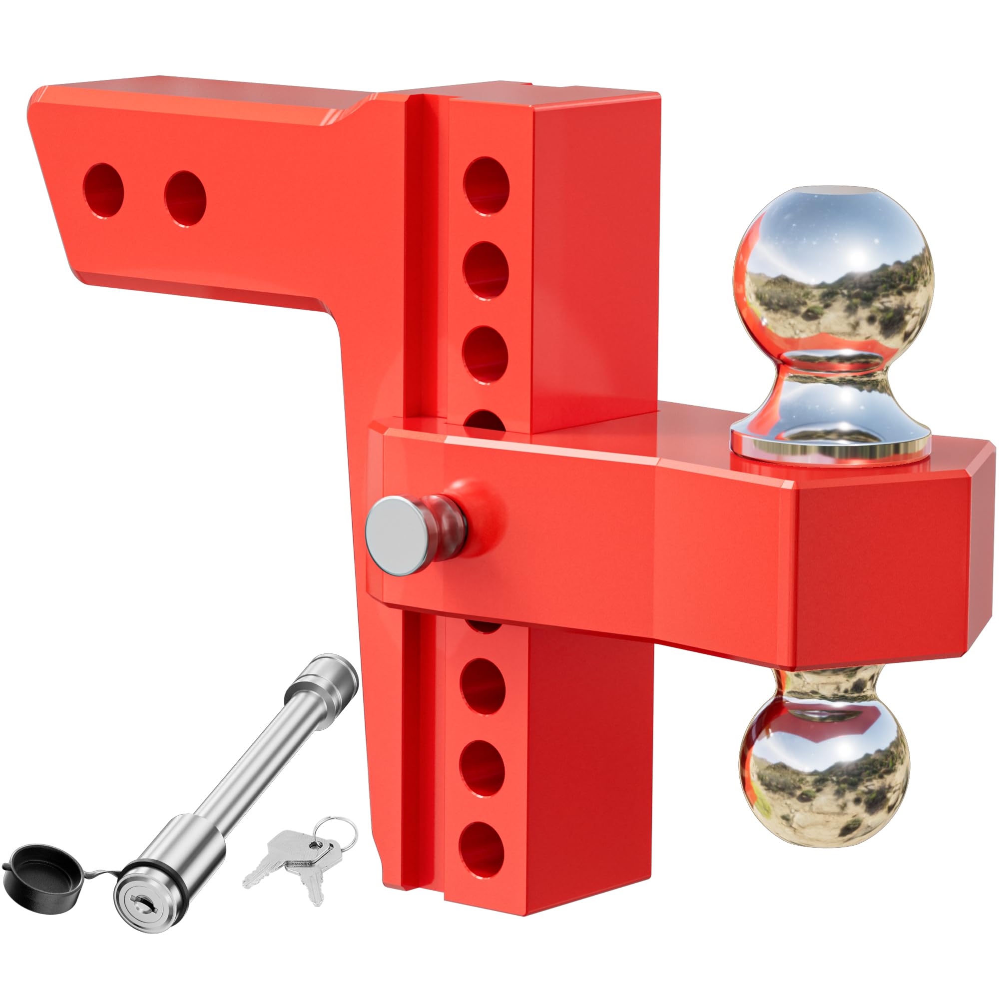 LOCAME Adjustable Trailer Hitch, Fits 2.5-Inch Receiver Only, 8-Inch Drop/Rise Aluminum Drop Hitch ,18,500 LBS GTW--Tow Hitch for Heavy Duty Truck with Double Stainless Steel Locks, Red, LC0015