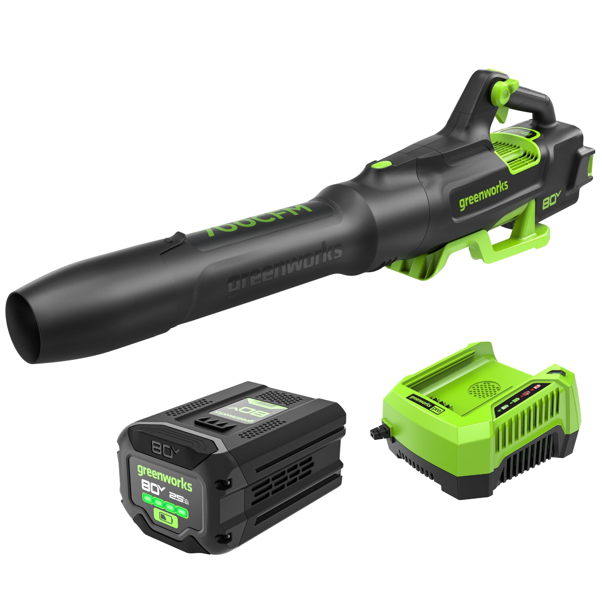 Greenworks 80V 700 CFM Cordless Leaf Blower - Commercial-Grade Power, 45-Min Rapid Charger for Wet Leaves & Heavy Debris (Includes 2.5Ah Battery)