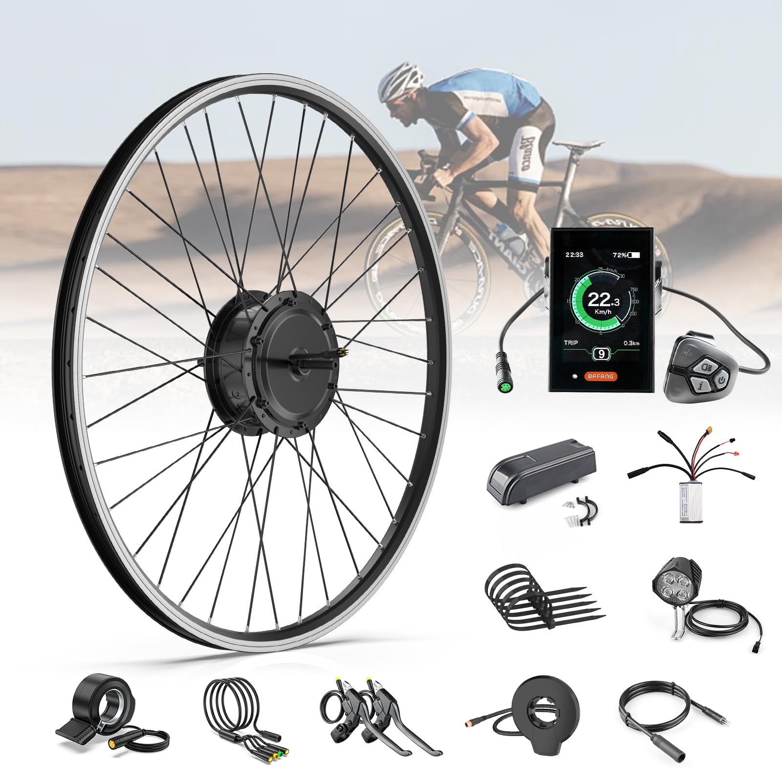 BAFANG 48V 500W Front Hub Motor Kit - Ebike Conversion Kit with 26" Front Wheel 4 Riding - Ideal for Electric Bike Conversion（C18 Display）