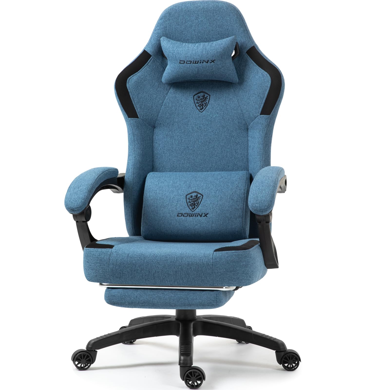 Dowinx Fabric Gaming Chair with Pocket Spring Cushion,Breathable Computer Chair with Massage Lumbar Support and Footrest,High Back Game Office Chair for Adult,Dark Blue