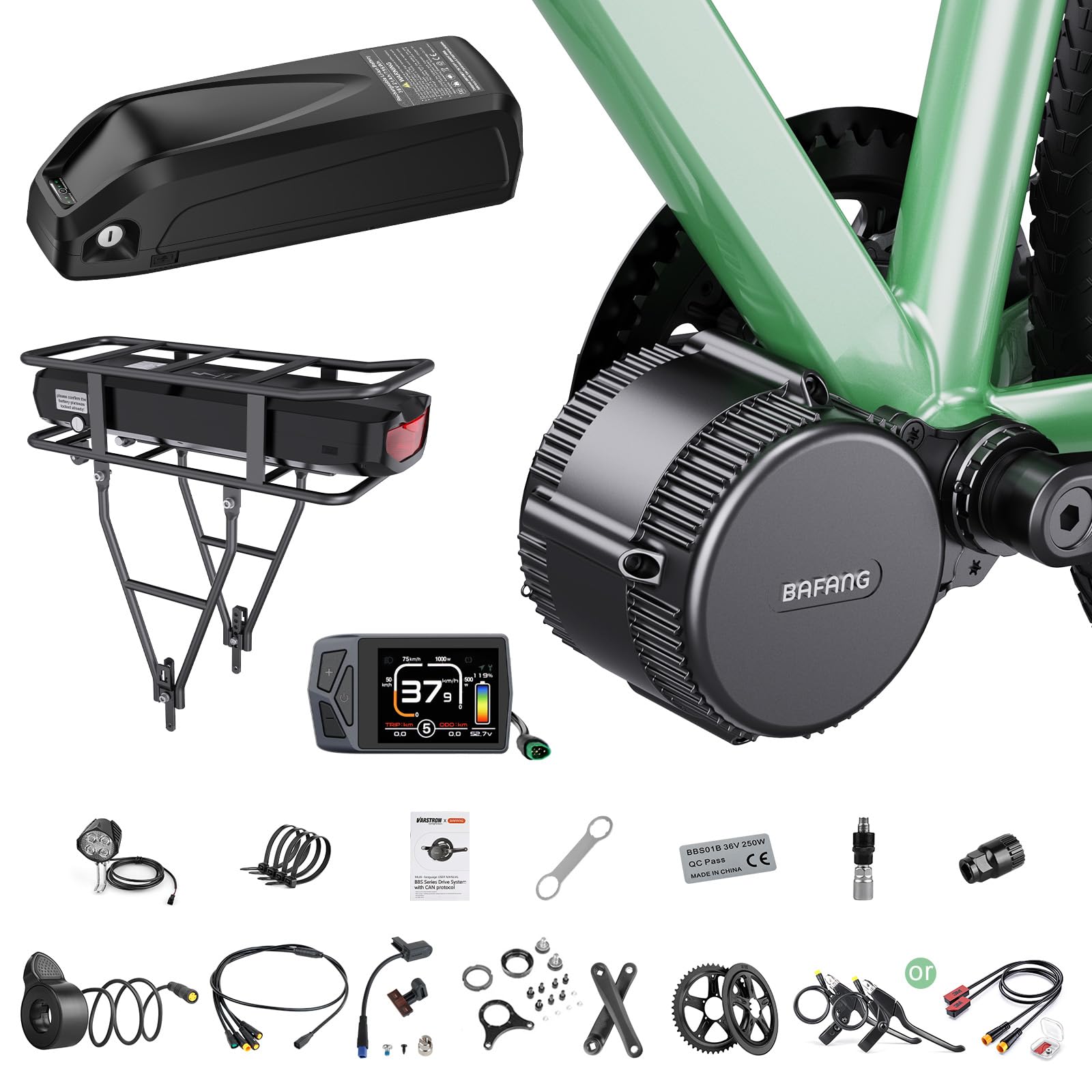 BAFANG Mid Drive Kit 750W 1000W 500W BBS02B BBS-HD Electric Bike Conversion Kit 48V 52V Ebike Conversion Kit for 68-73MM Mountain Bike Road Bike with Battery and Display(Optional)