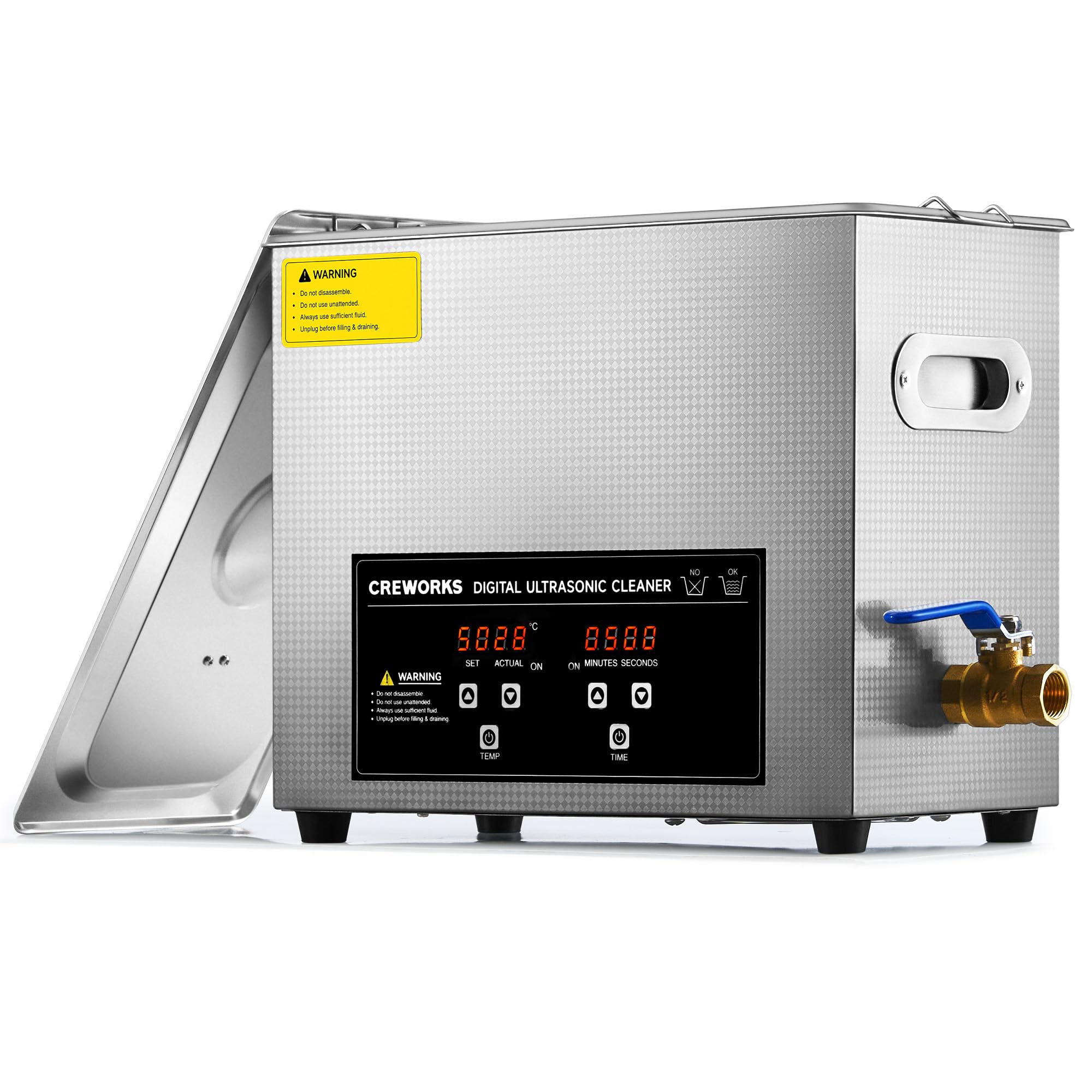 CREWORKS Ultrasound Cleaner with Heater and Timer, 1.6 gal Digital Sonic Cleaning Machine, 180W 6L Stainless Steel Jewelry Cleaner for Professional Tool Glasses Watch Retainer Denture Parts Cleaning