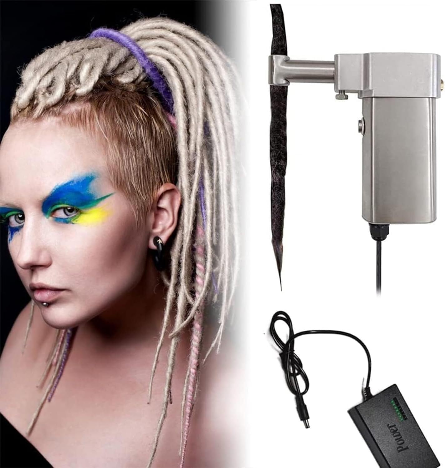 KomNWF LXXW Electric Handheld Dreadlocks Machine Electric Handheld Dreadlock Maker, Stainless Steel Portable Dreadlocks Maker Crochet Machine,Dreadlocks Tool Kit Instant Dreadlock Machine for Locs