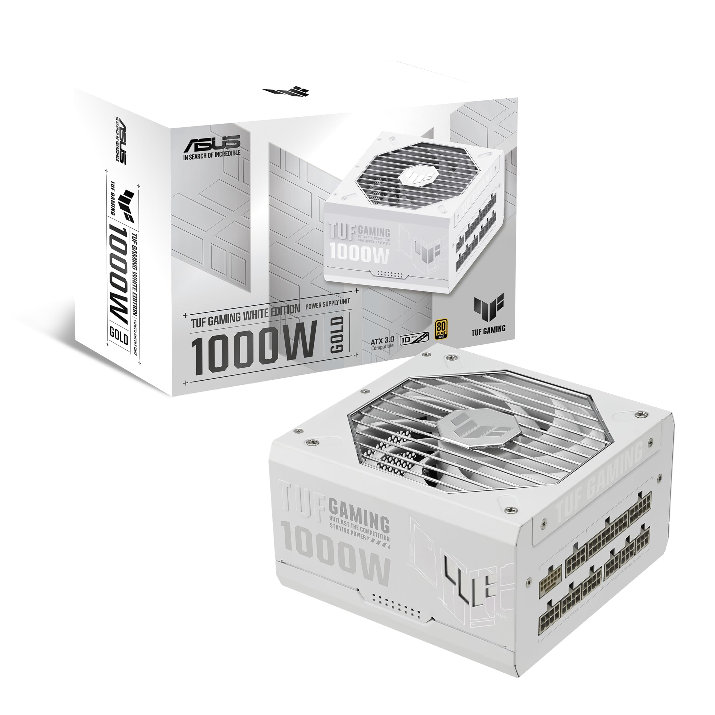 ASUS TUF Gaming 1000W Gold White Edition (1000 Watt, Fully Modular Power Supply, 80+ Gold Certified, Military-Grade Components, Dual Ball Bearing, Axial-tech Fan, PCB Coating, 10 Year Warranty)