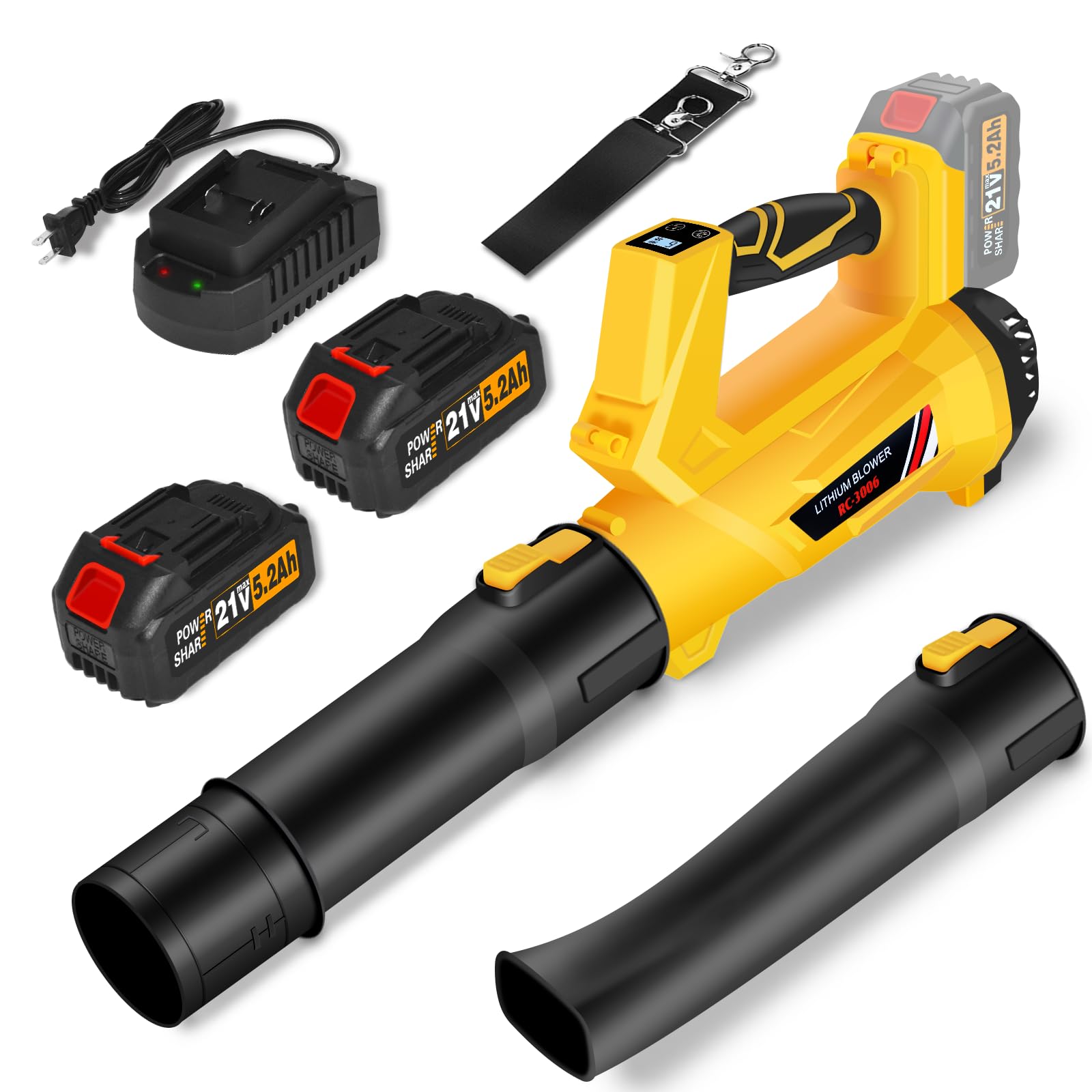 Cordless Leaf Blower, 6 Speed Modes Electric Leaf Blower Max Wind Speed 150 mph, 500 cfm, Digital Display Leaf Blower Cordless with 2*21V 5.2Ah Battery and Charger for Lawn Care & Garden Maintenance