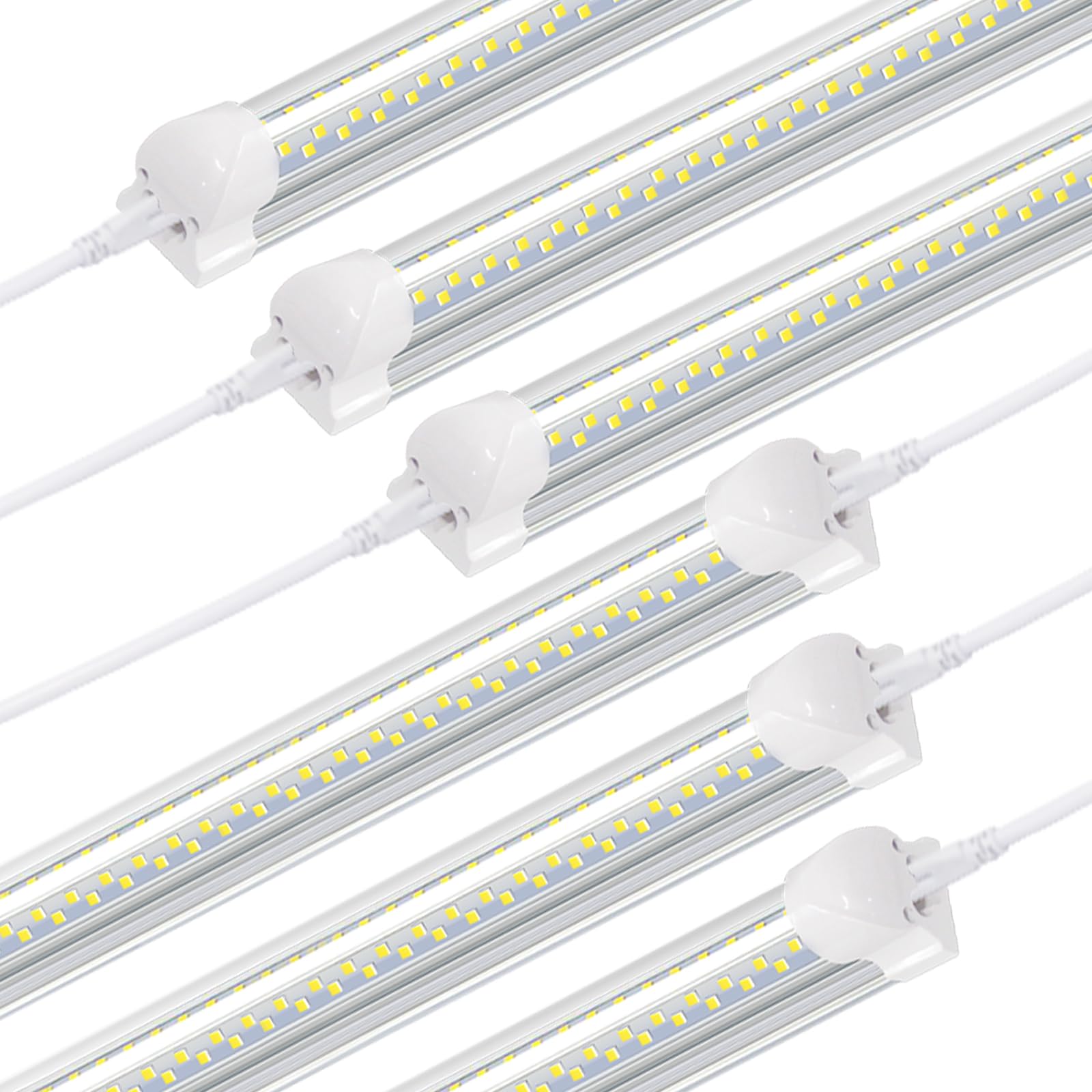 SZSKYING 8FT LED Shop Light Fixture,T8 Integrated Led Tube Daylight White,120W 12000LM 6500K,High Output,Clear Cover,V Shape,8 Foot led Fixture Linkable,led Lights Shop Lighting with Plug (10 Pack)