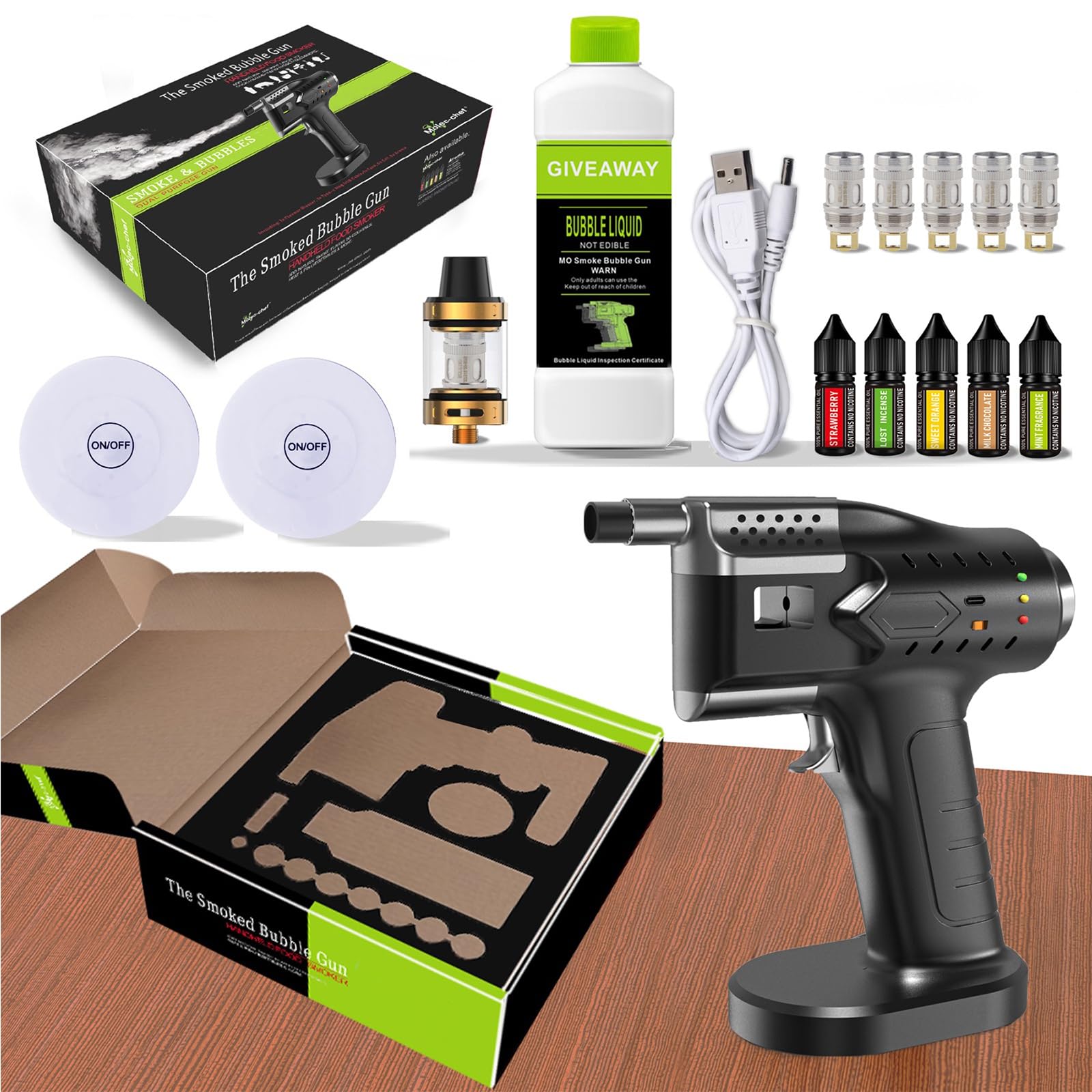 CSMDD Vapour Blaster Cocktail Bubble Smoke Gun, Smoke Gun Kit with 5-Flavor Aromas, USB Charging Bubble Gun for Professional Bar Mastery