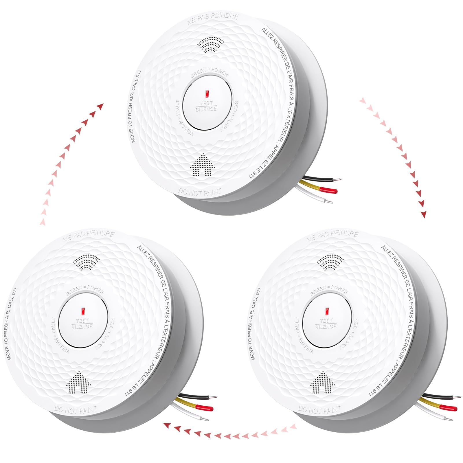 Hardwired Interconnected Smoke and Carbon Monoxide Detector Combo, 2 in 1 Smoke and CO Detector with Replaceable Batteries Back Up, AC Smoke and CO Alarm, Voice Alert, Self-Check, 3 Pack