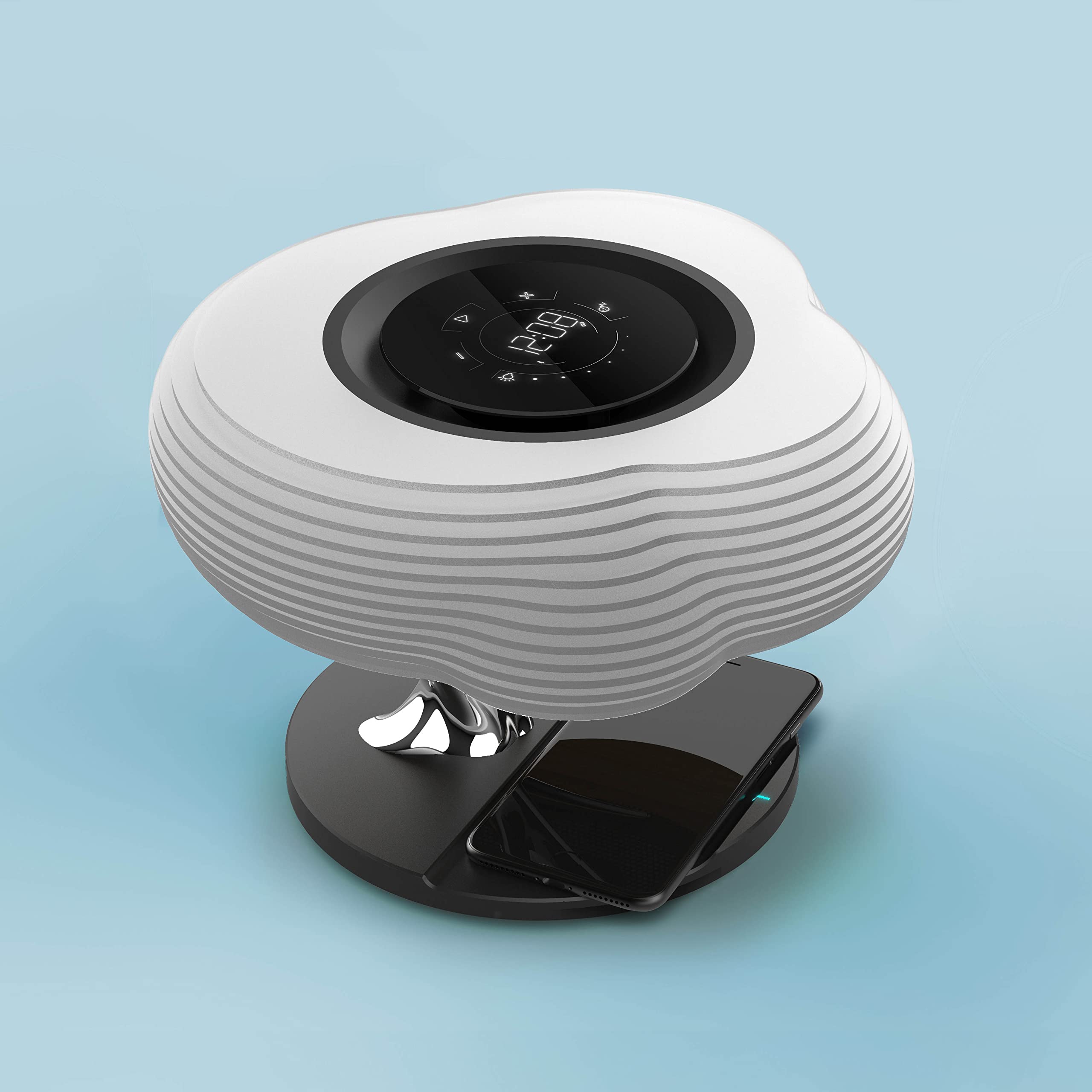 MODIRNATION Bonsai Modern LED Bedside Smart Table Lamp with Built-in TWS Bluetooth Speaker and Qi Wireless Charger for Home and Office, Stepless Dimming with Sleep Mode (Clouds)
