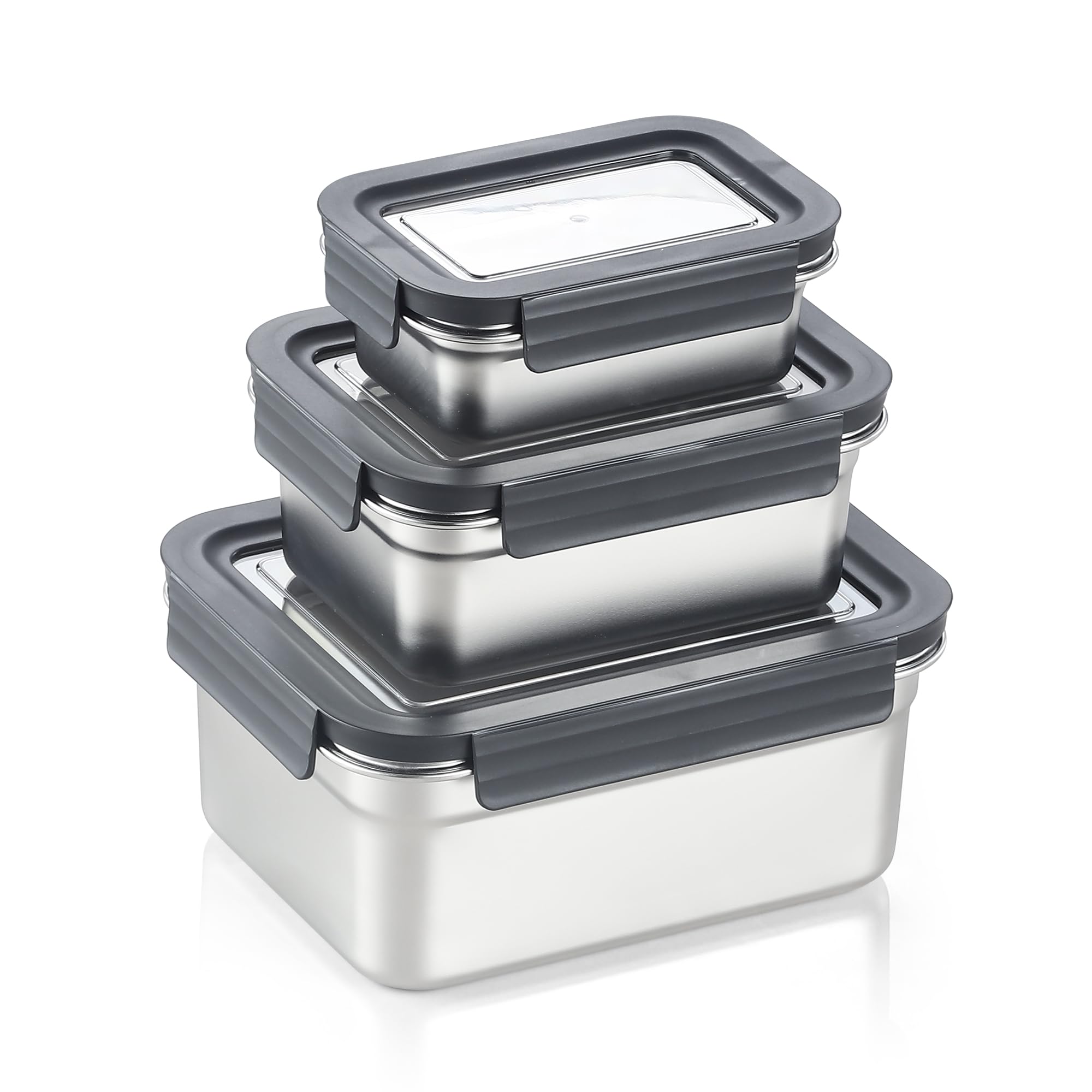 BEFOY 3PCS 304 Stainless Steel Food Containers with Lids Airtight Bento Lunch Box Leak Proof Meal Prep freezer Reusable & Stackable Freezer Fridge Oven Dishwasher Safe (450/1100/2500)
