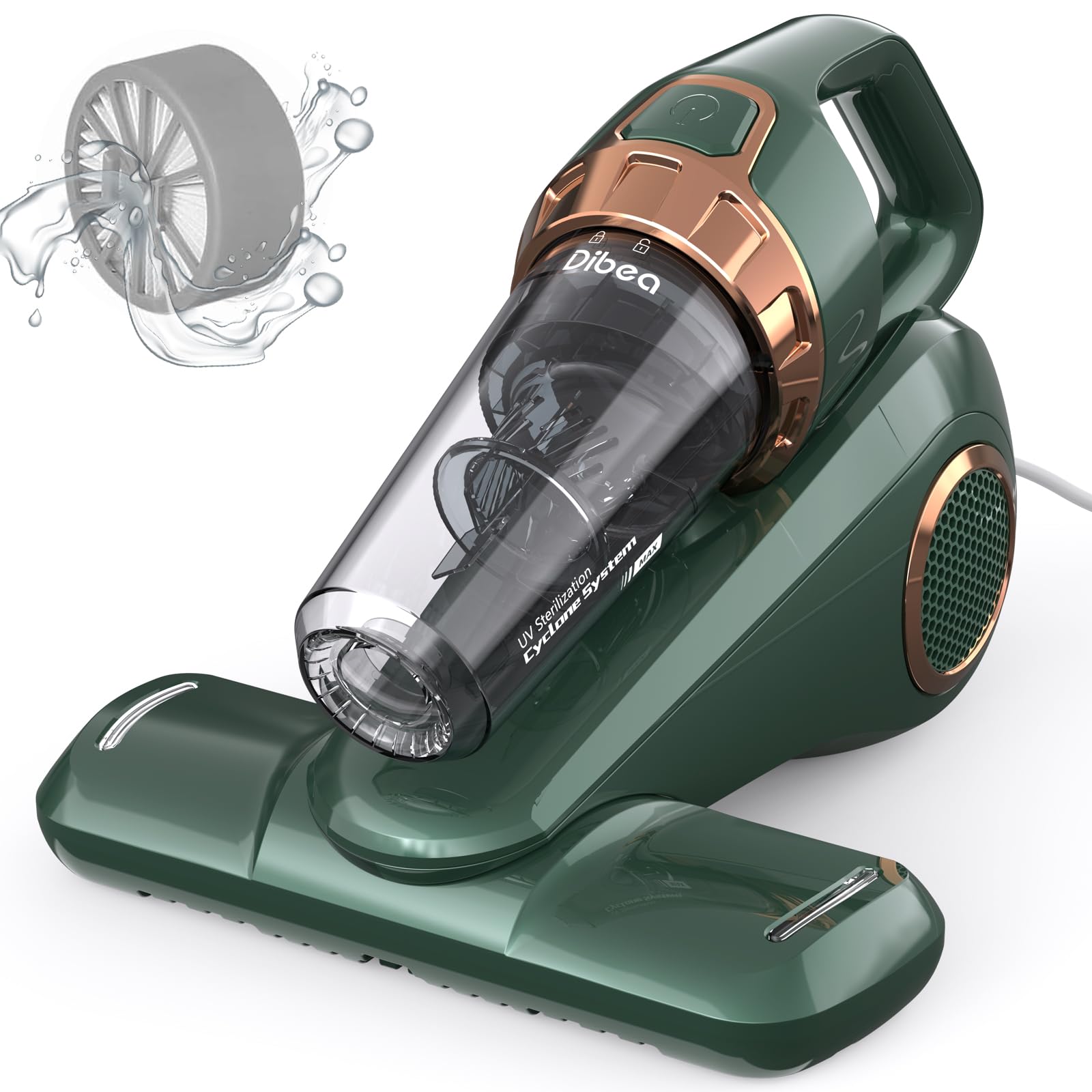 Dibea Handheld Bed Vacuum Cleaner Machine, Mattress Vacuum Cleaner with 15KPa Suction, UV Light, Washable HEPA Filter for Deep Clean Fur, Hair, Dust on Sofa, Couch, Carpet and Fabric