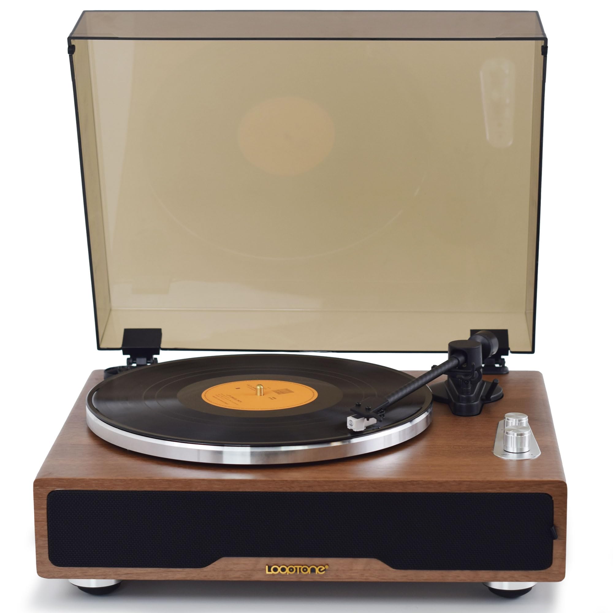 LoopTone Vinyl Record Player with 2 Tweeter and 2 Bass Built-in 10W Stereo Speakers,Belt Drive Vintage Turntable with Magnetic Cartridge,Bluetooth Retro 33&45 RPM Speed Phonograph,RCA Out,AUX Input