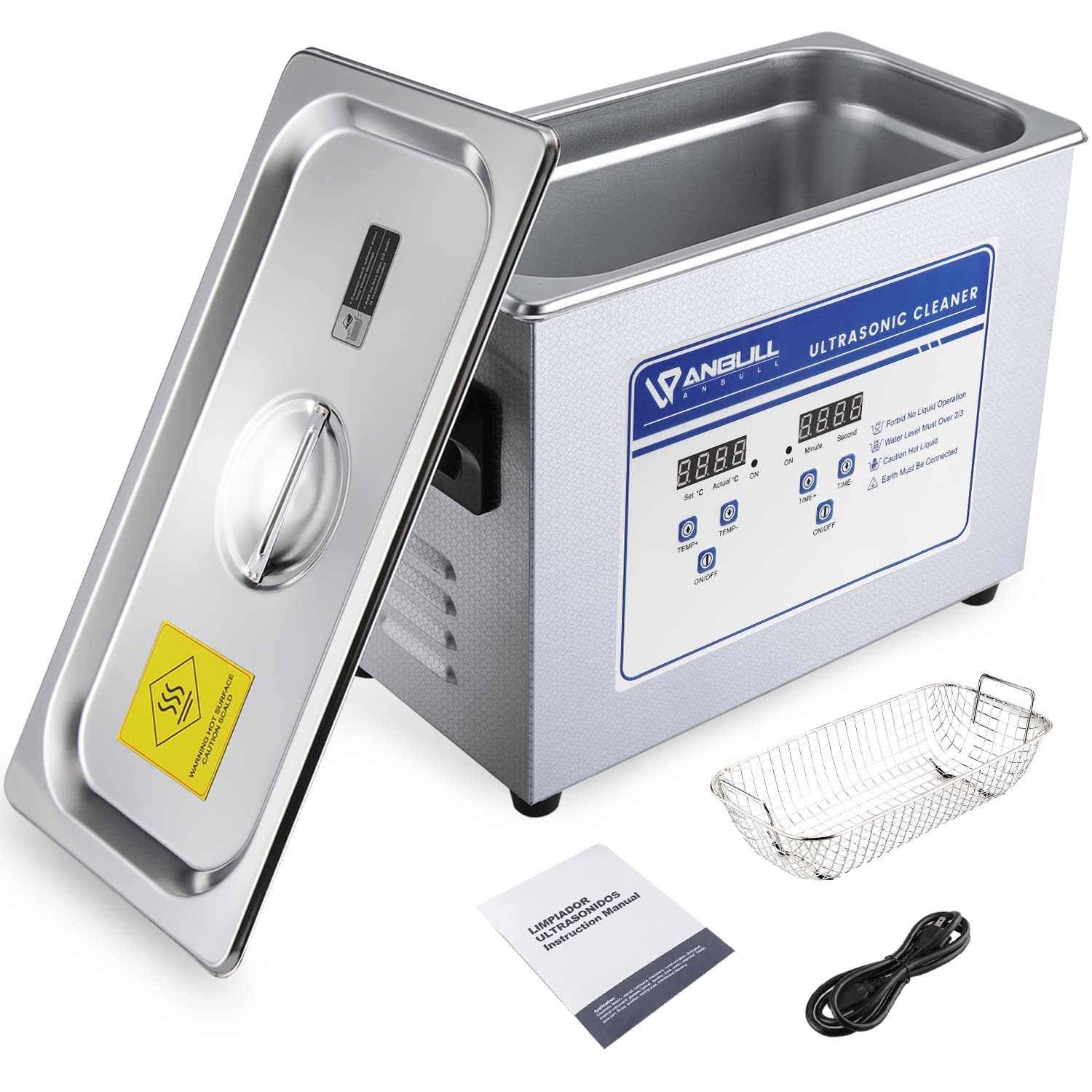 Anbull 4.5L/1.2Gal 180W Professional Ultrasonic Cleaner Machine with 304 Stainless Steel and Digital Timer Heater for Jewelry Watch Coin Glass Circuit Board Small Parts,030S