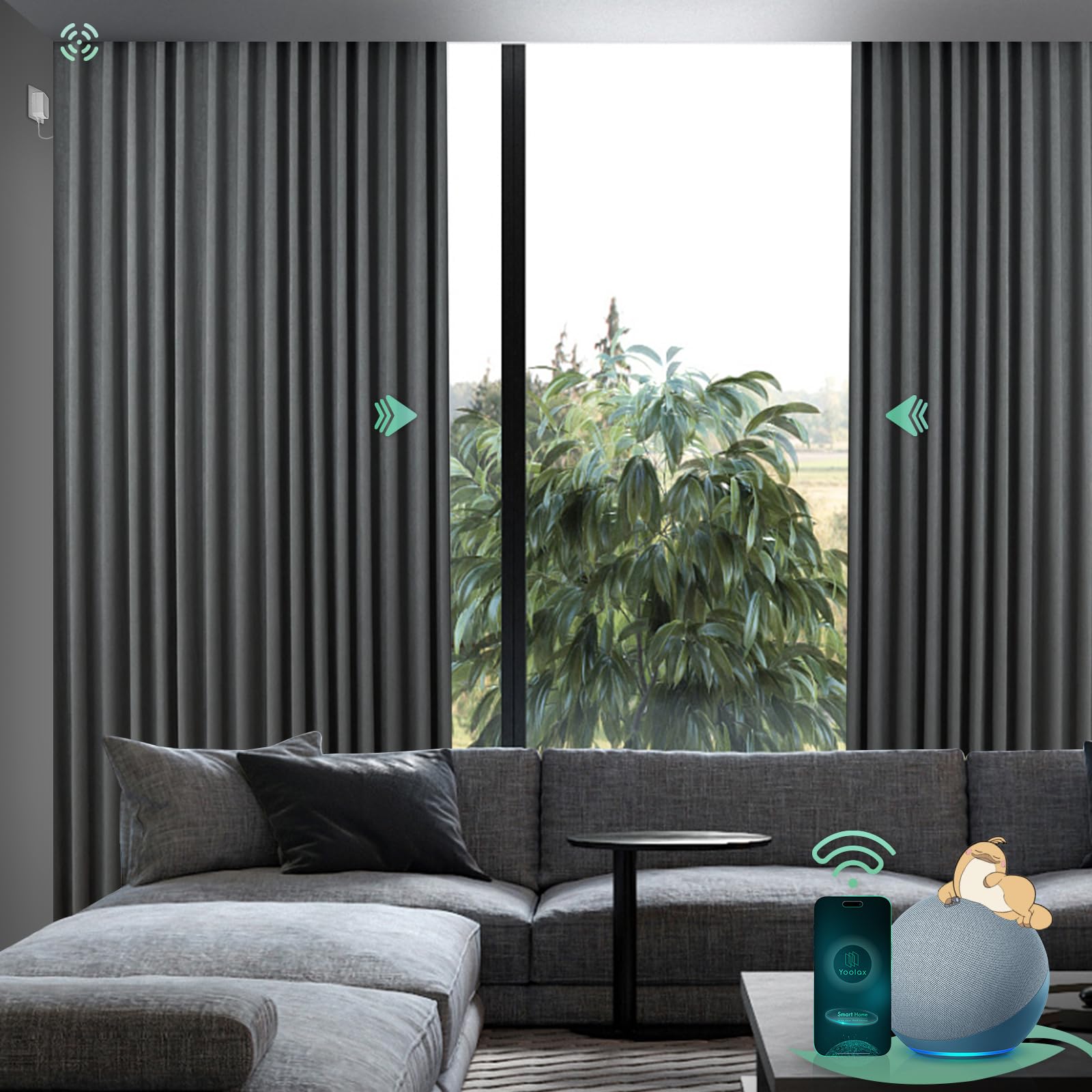 Yoolax Smart Retractable Curtain Compatible with Alexa and Google Home, Motorized Curtain Hardwired with Remote Customized Size (Shiny Silver Grey)