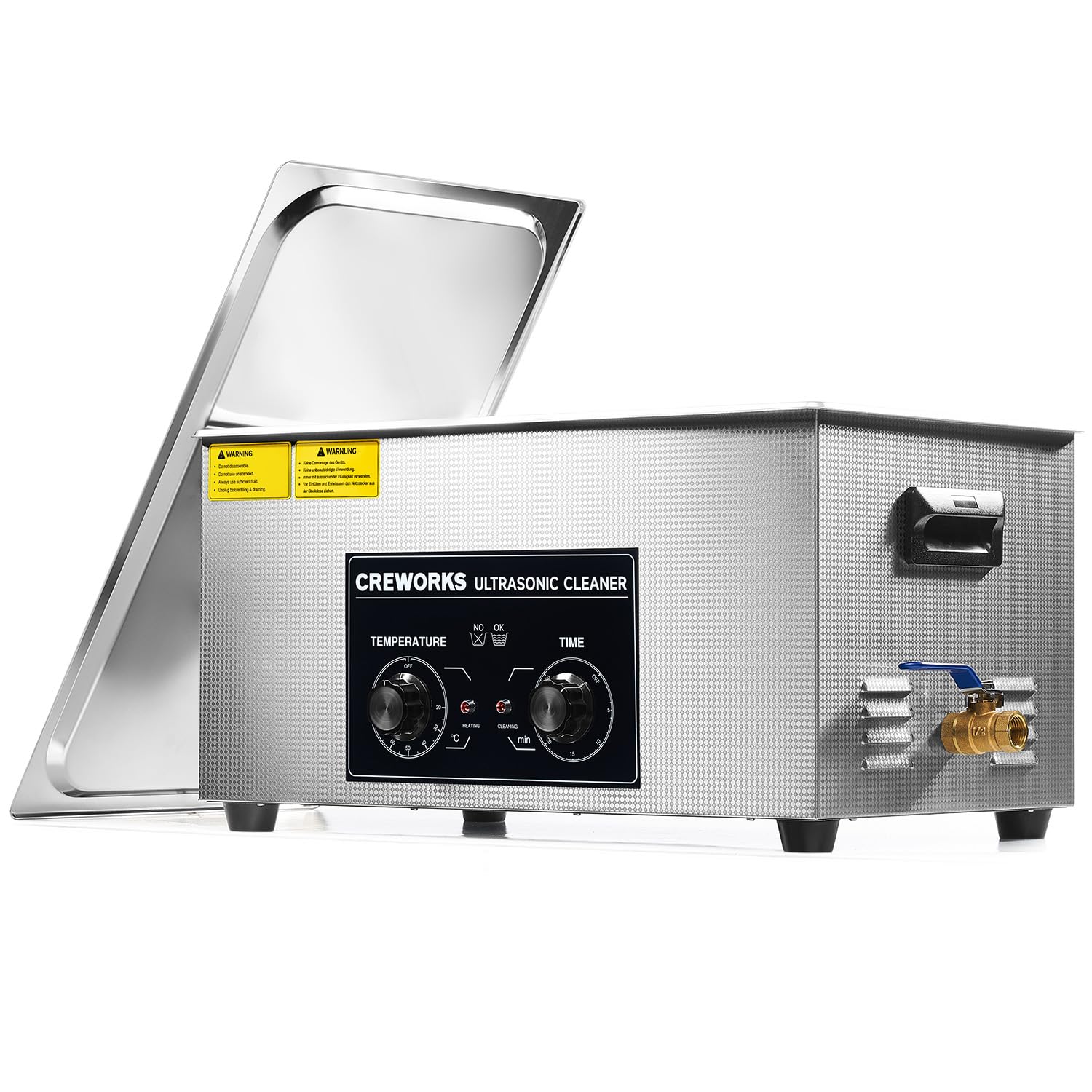 CREWORKS Ultrasonic Cleaner with Heater and Timer, 480W 22L Professional Ultrasonic Cleaning Machine, 5.8 gal Stainless Steel Cleaner with Knobs for Tool Jewelry Watch Glasses and More