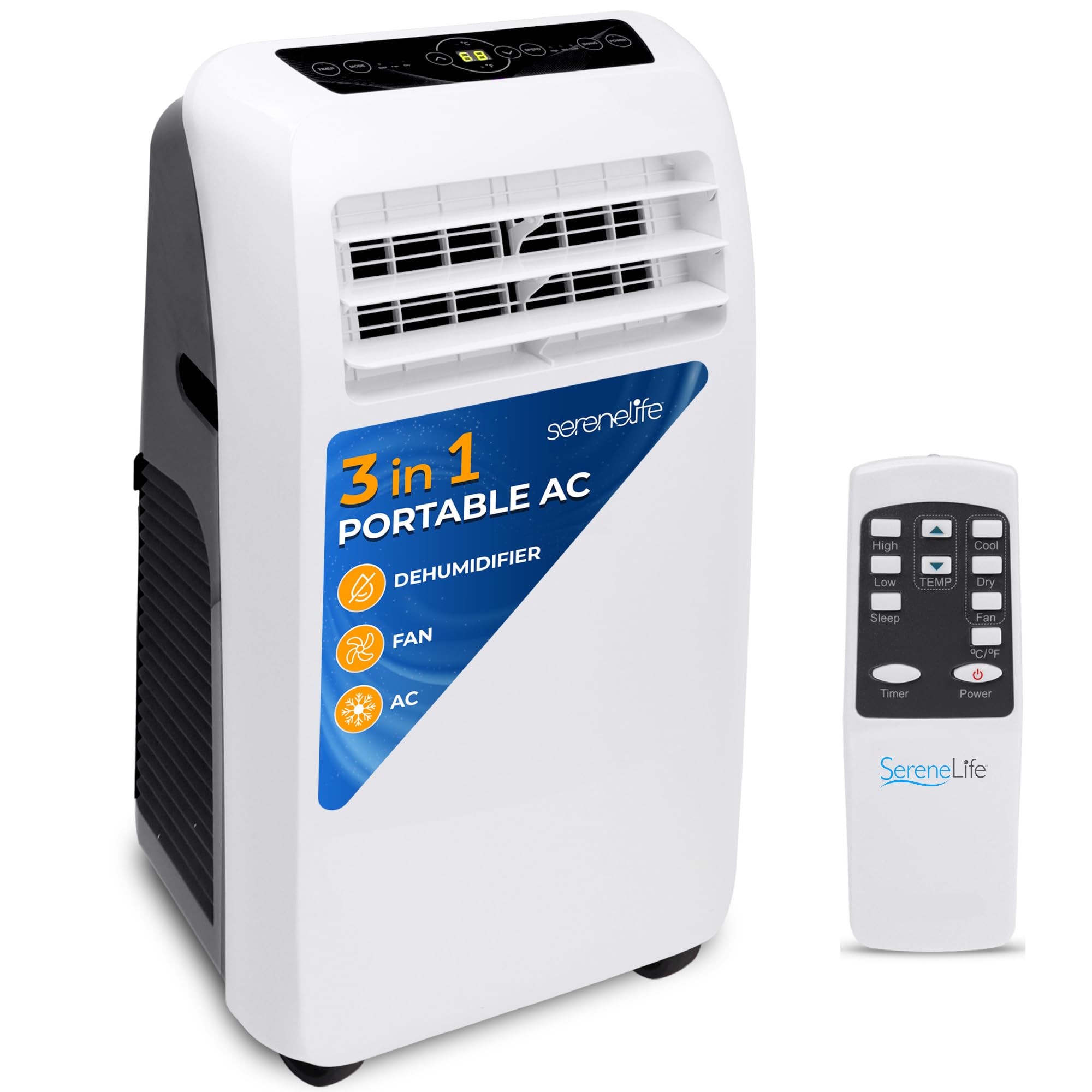 SereneLife Small Air Conditioner Portable 10,000 BTU with Built-in Dehumidifier - Portable AC unit for rooms up to 450 sq ft - Remote Control, Window Mount Exhaust Kit